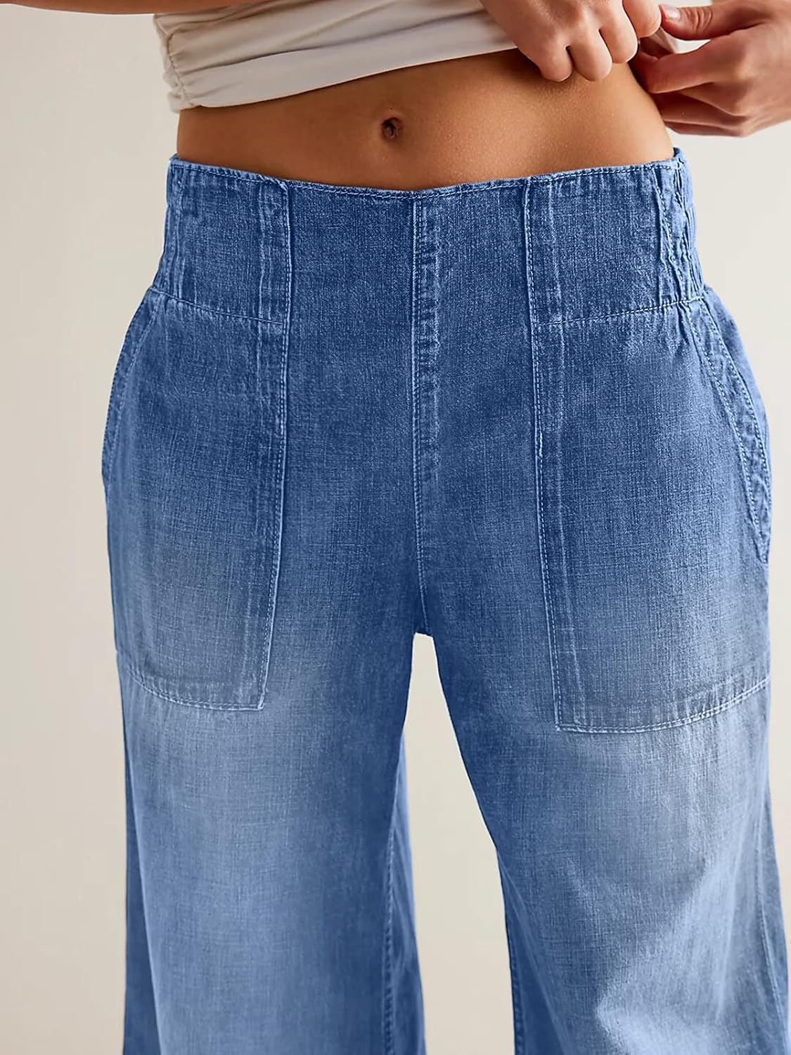 Detalle 2 de Vidiva Women's Wide-Leg Pull-On Jeans, 100% Cotton with Elastic Waist
