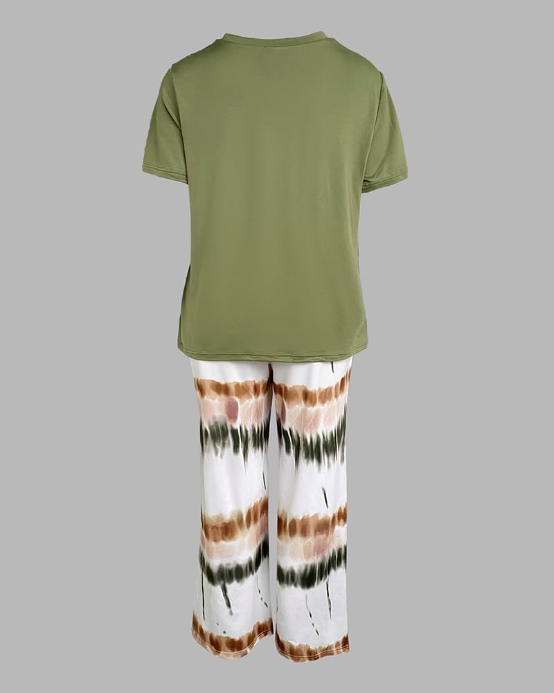 Detalle de CHICME 2-Piece Women’s Pajama Set: Short Sleeve T-Shirt & Printed Loose Palazzo Pants