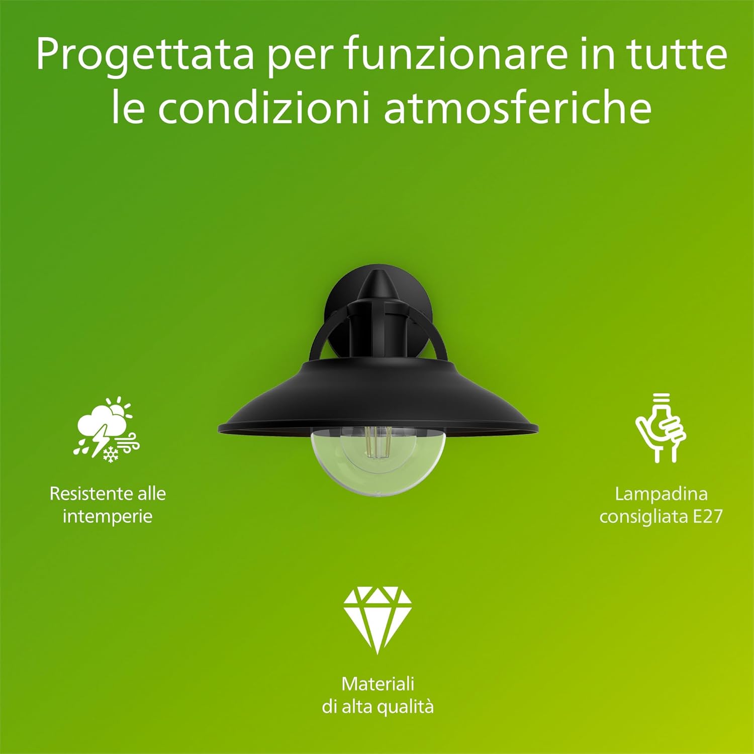 Thumbnail 1 de Philips Cormorant applique LED da esterno IP44 in alluminio nero con attacco E27 (lampadina venduta separatamente)