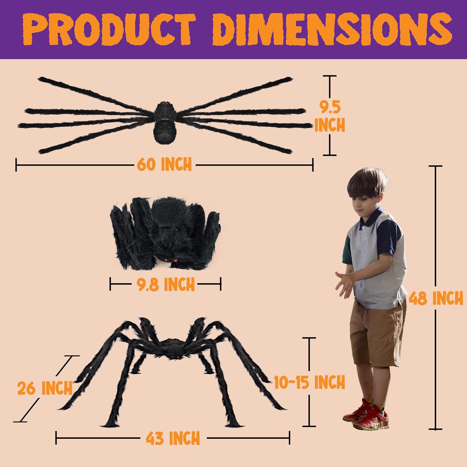 Detalle de JOYIN 10871 Halloween Spider Decorations, 2-Pack, 5 Ft with Red Eyes