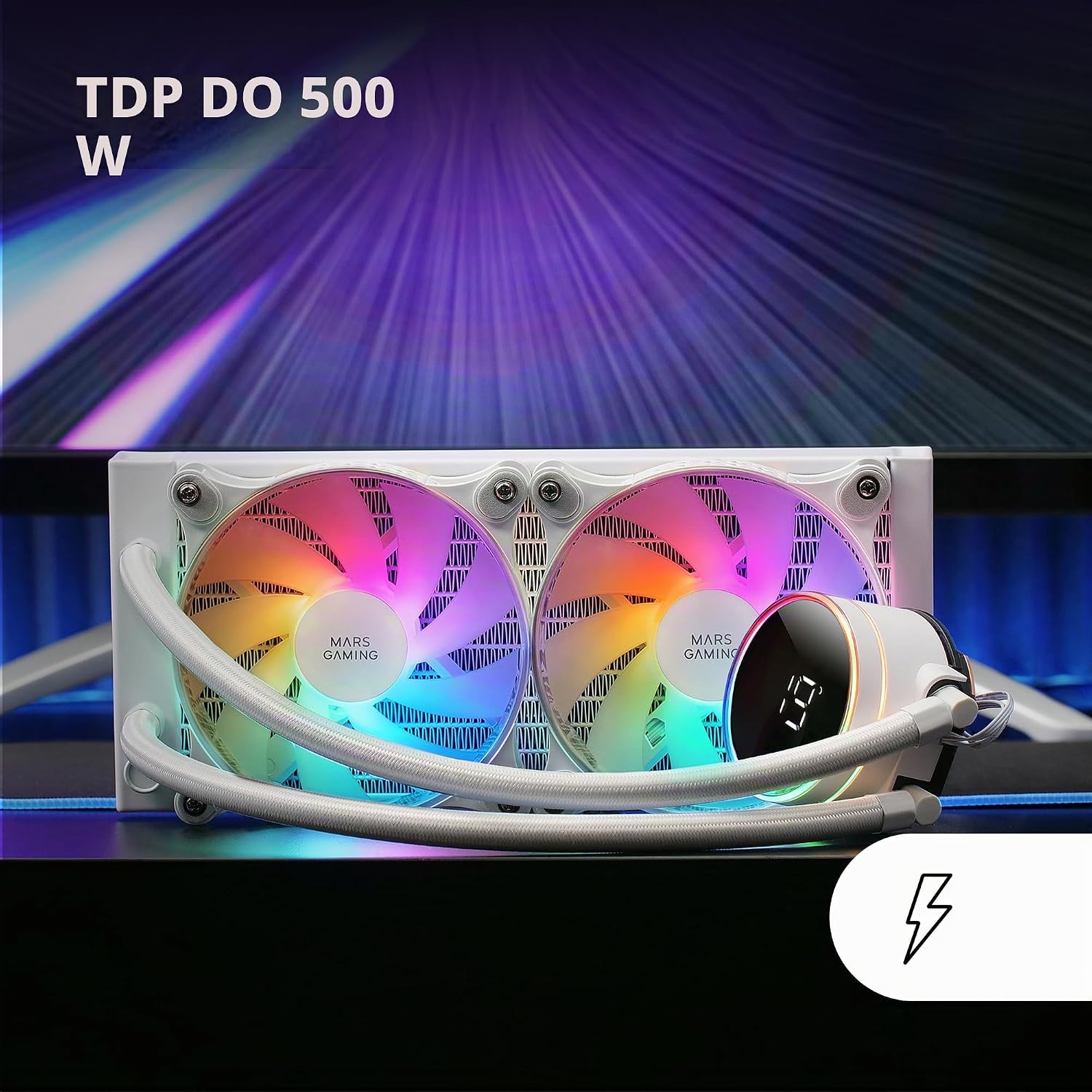 Detalle 1 de Mars Gaming ML-LCD240 MLLCD240W – chłodzenie AIO 500 W, LCD ARGB, 2 × 120 mm