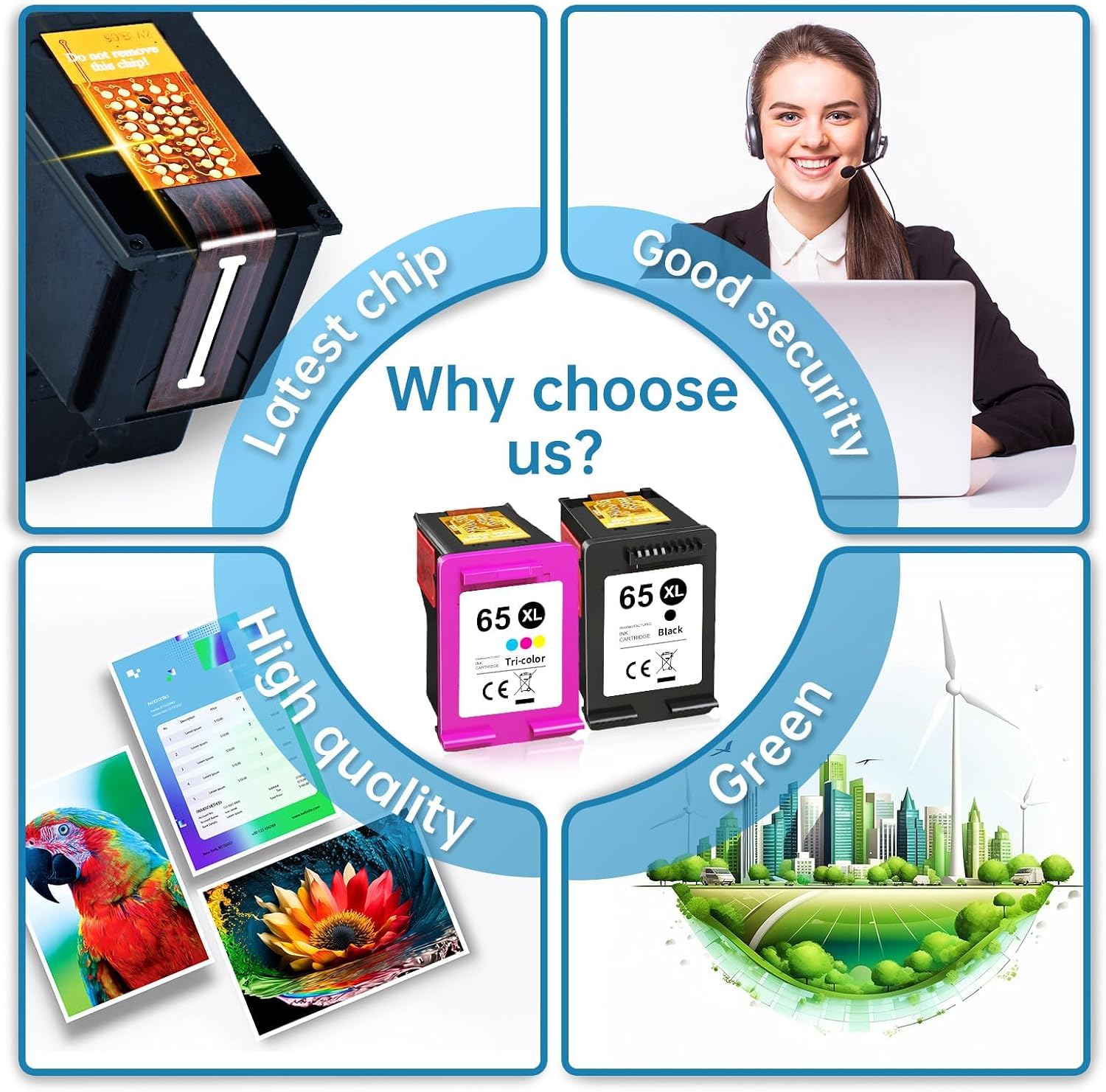 Detalle de DNART 65XL Ink Cartridge Combo Pack, Black and Tri-Color for HP Printers