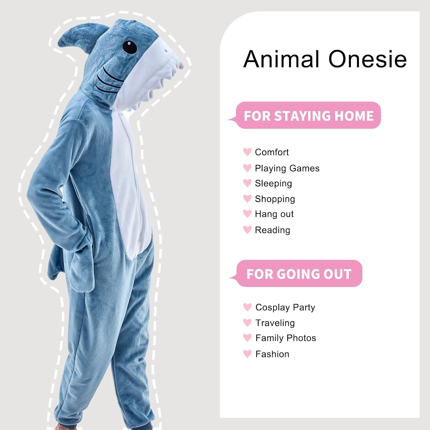 Detalle 2 de JUOLOET Adult Animal Onesie Pajamas with Hood, Zipper and Pockets