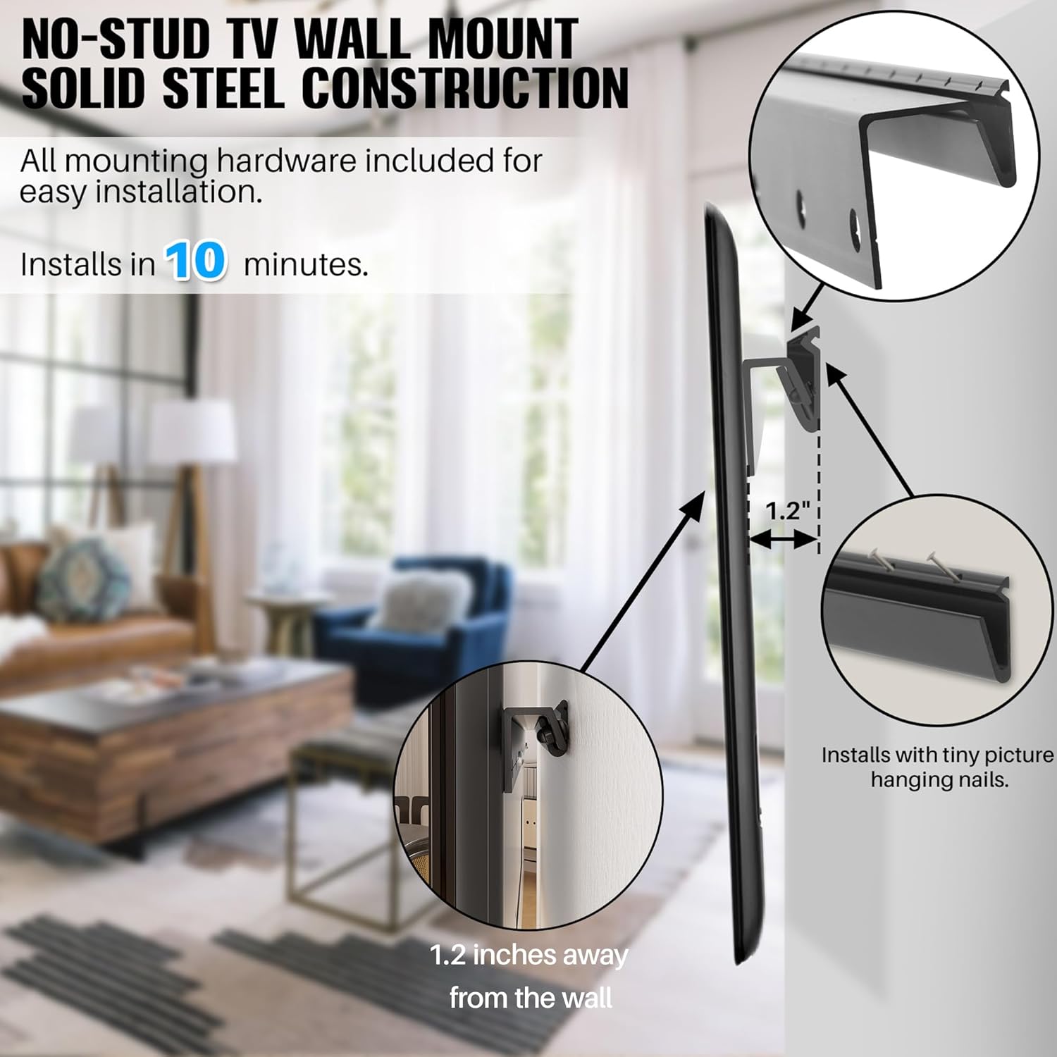 Thumbnail 3 de Aetubree Studless Drywall TV Mount (No Drill) for 32–75 inch TVs, VESA up to 600x400mm