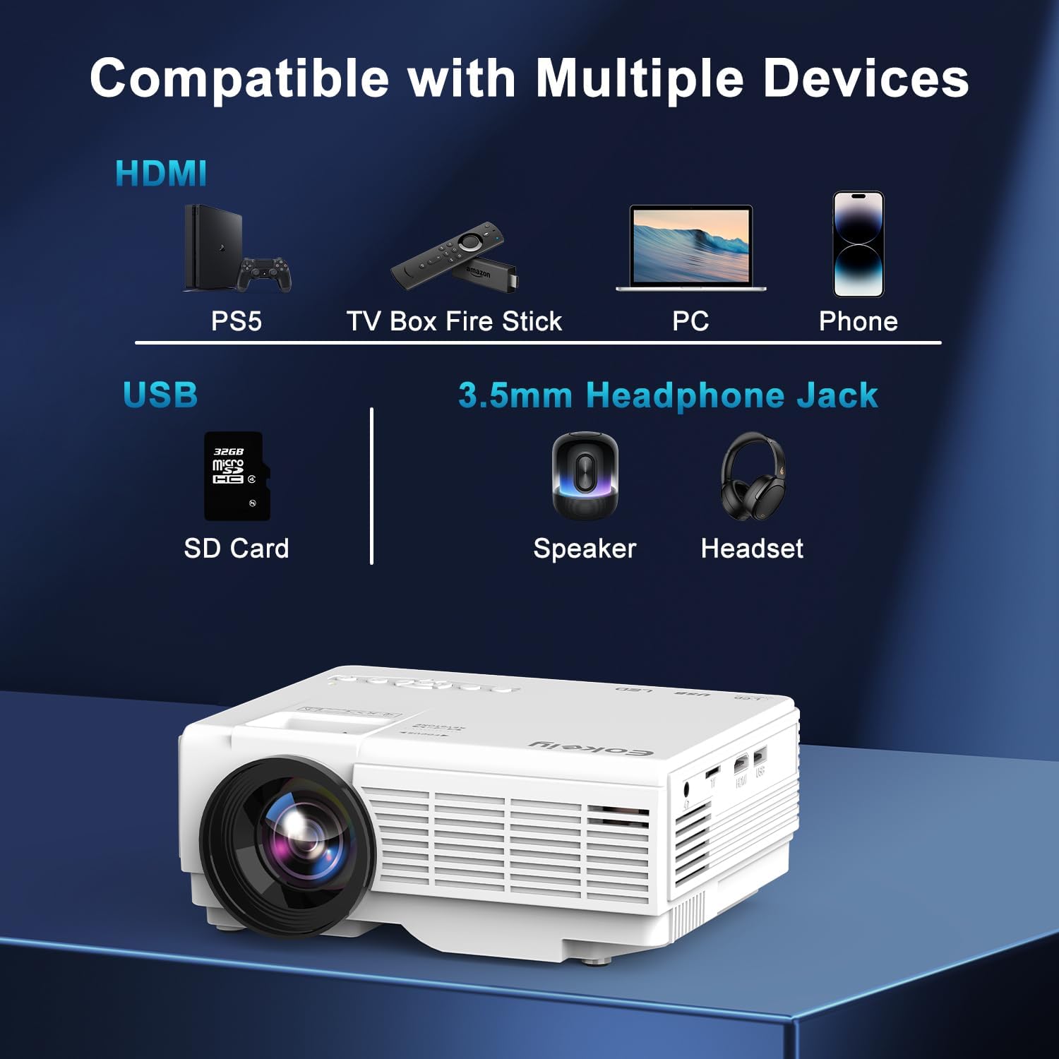 Thumbnail 6 de GKLPO Mini Projector with 80-Inch Screen, 50% Zoom and Bluetooth 5.2