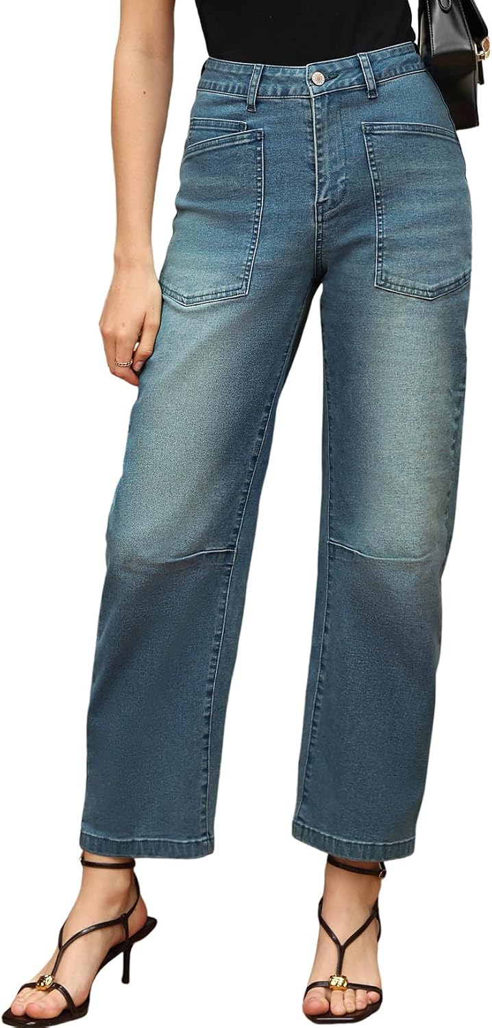 Detalle 2 de EVALESS Barrel Pants Women’s High-Rise Stretch Jeans, Relaxed Cropped Fit
