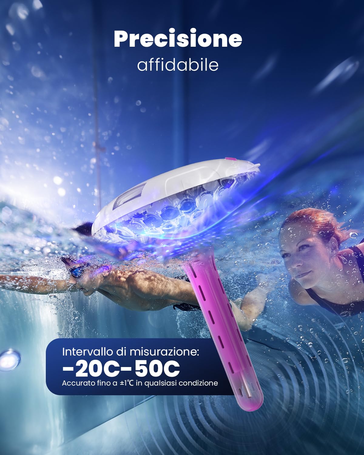 Detalle 2 de Baldr luce solare per piscina con doppio display LCD e termometro galleggiante IPX7