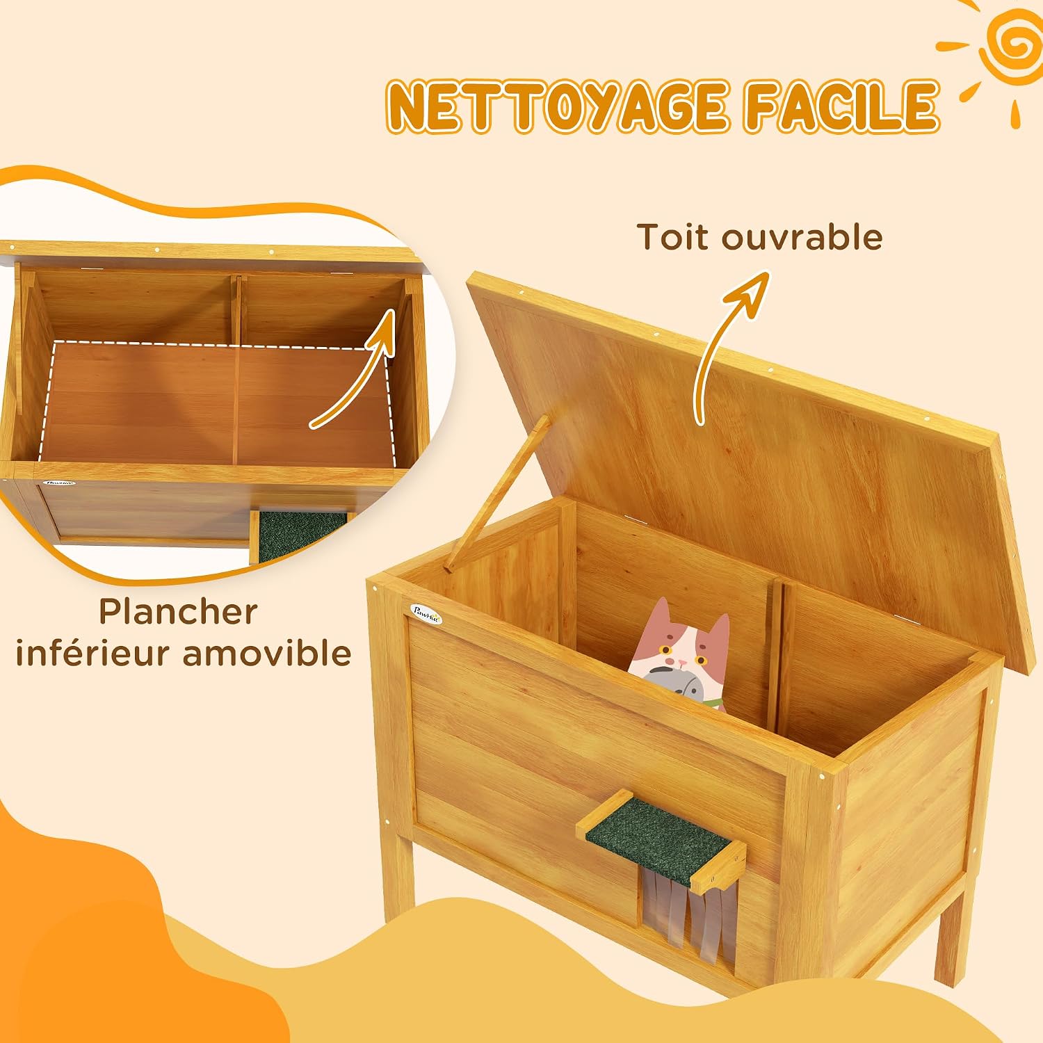 Thumbnail 3 de PawHut Maison pour Chats Niche Bois surélevée