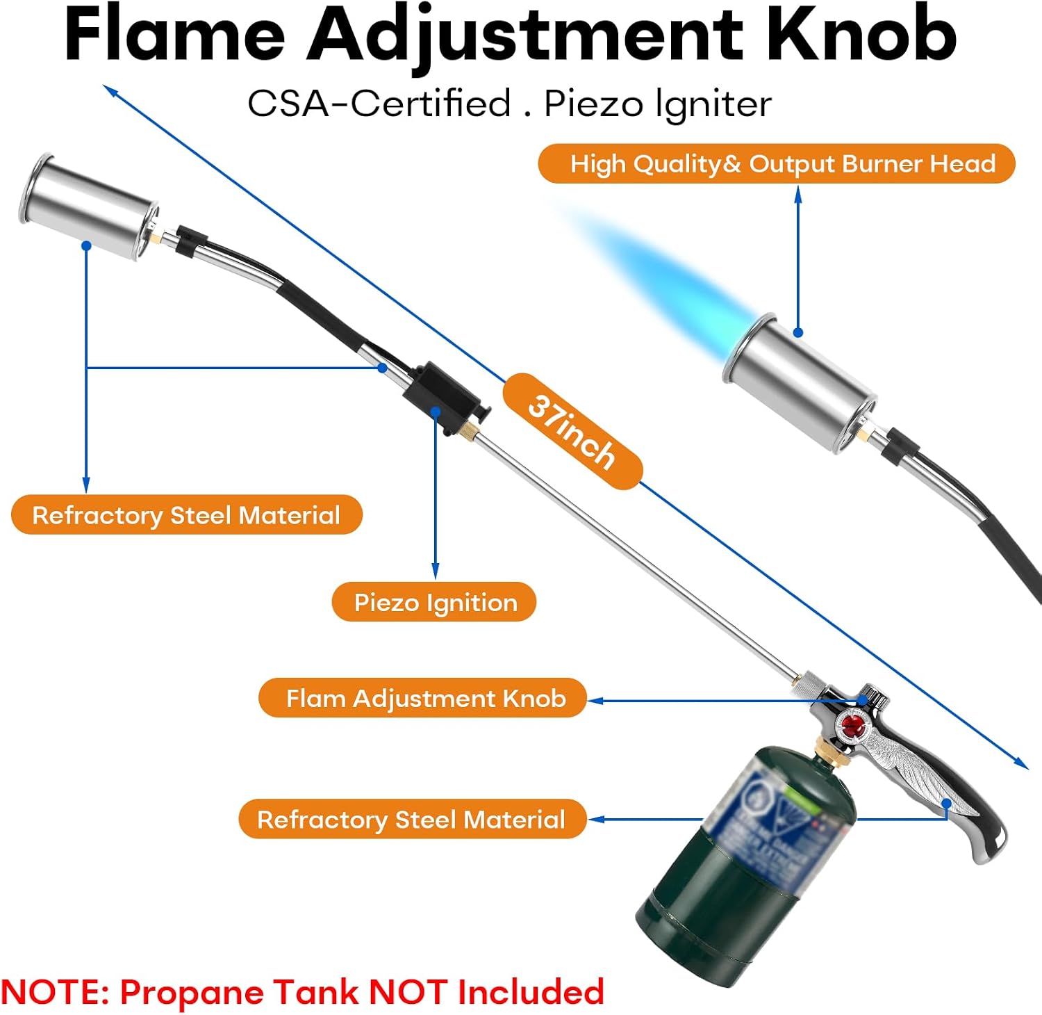 Detalle 2 de RUBDARK GF-8019 Propane Weed Torch, 37-Inch Detachable Arm