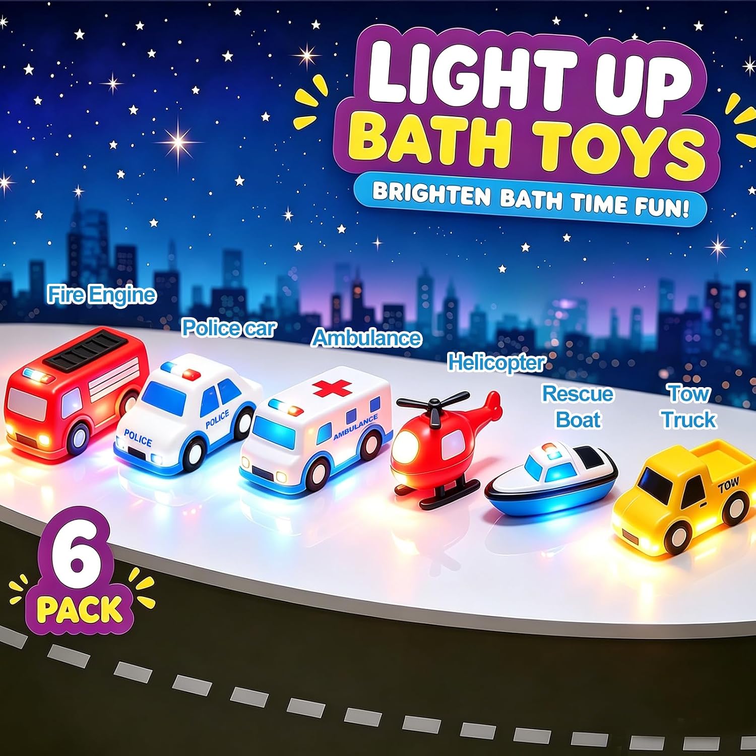 Detalle de Light Up Baby Bath Toys (6 Pack) – Silicone, Shake‑Activated Lights for 1+ Year Olds