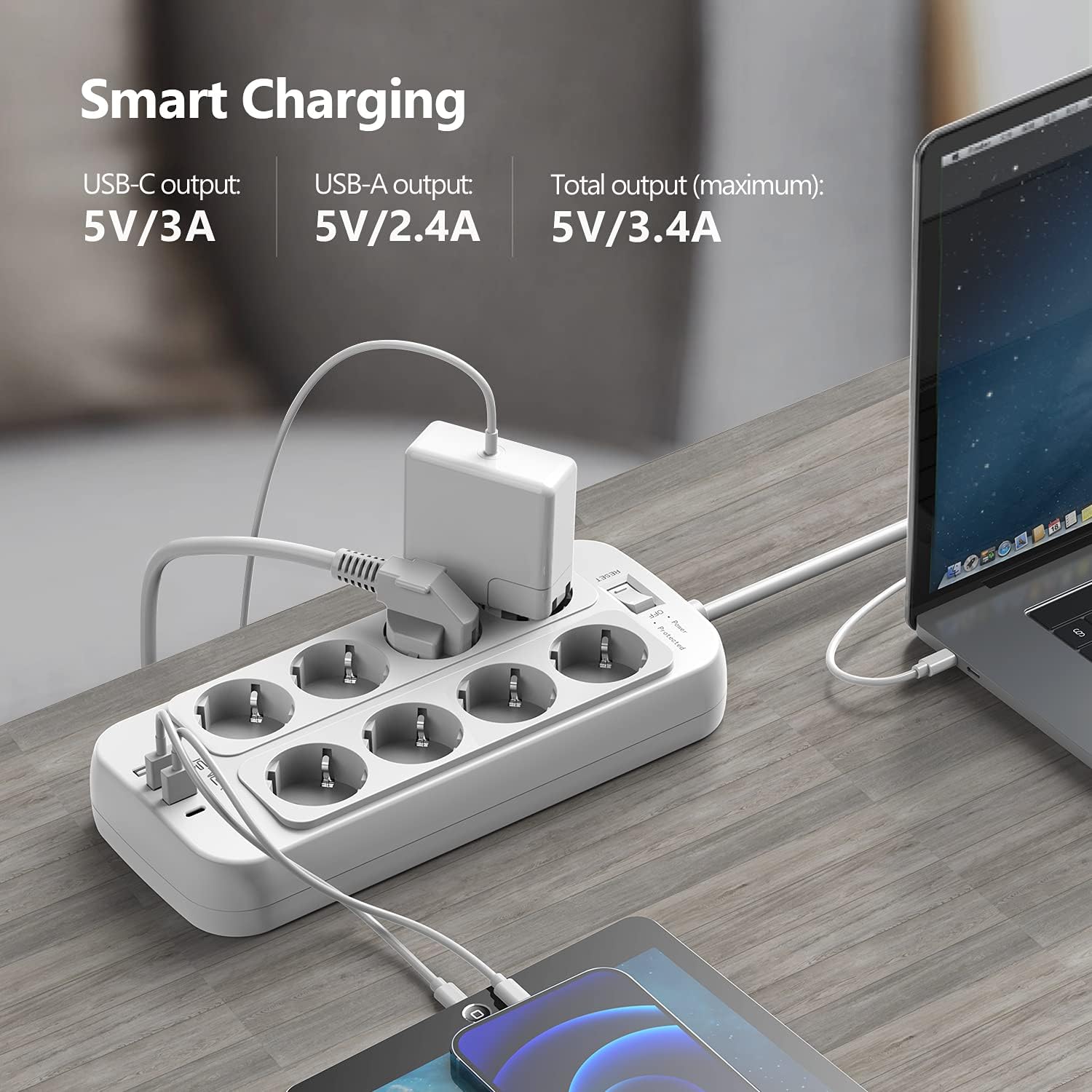 Thumbnail 2 de JSVER Steckdosenleiste 8F USB-C Ladeanschlüsse 3680W