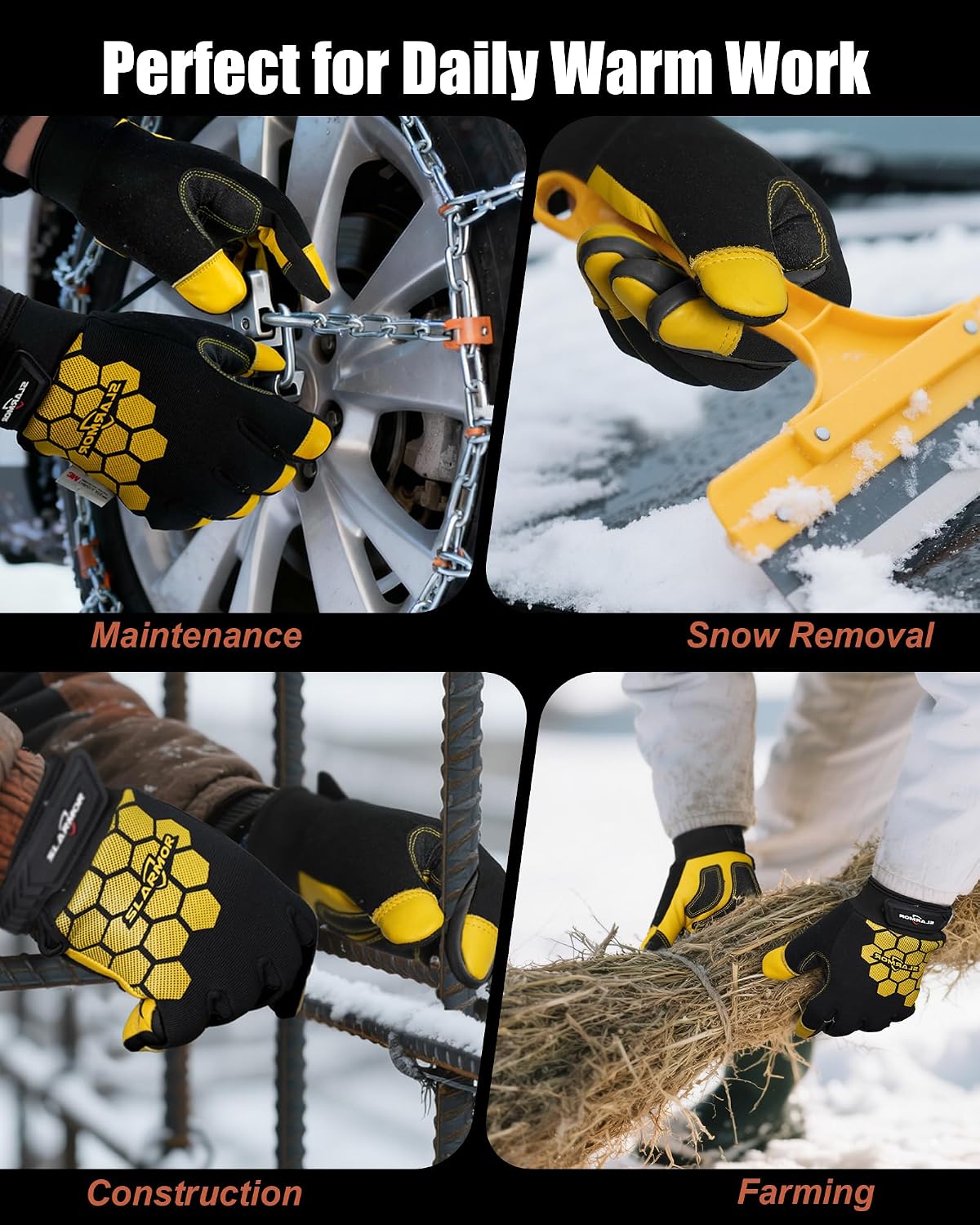 Detalle 2 de SLARMOR Winter Work Gloves with 100g Thinsulate, Cowhide Palm and Touchscreen Fingers