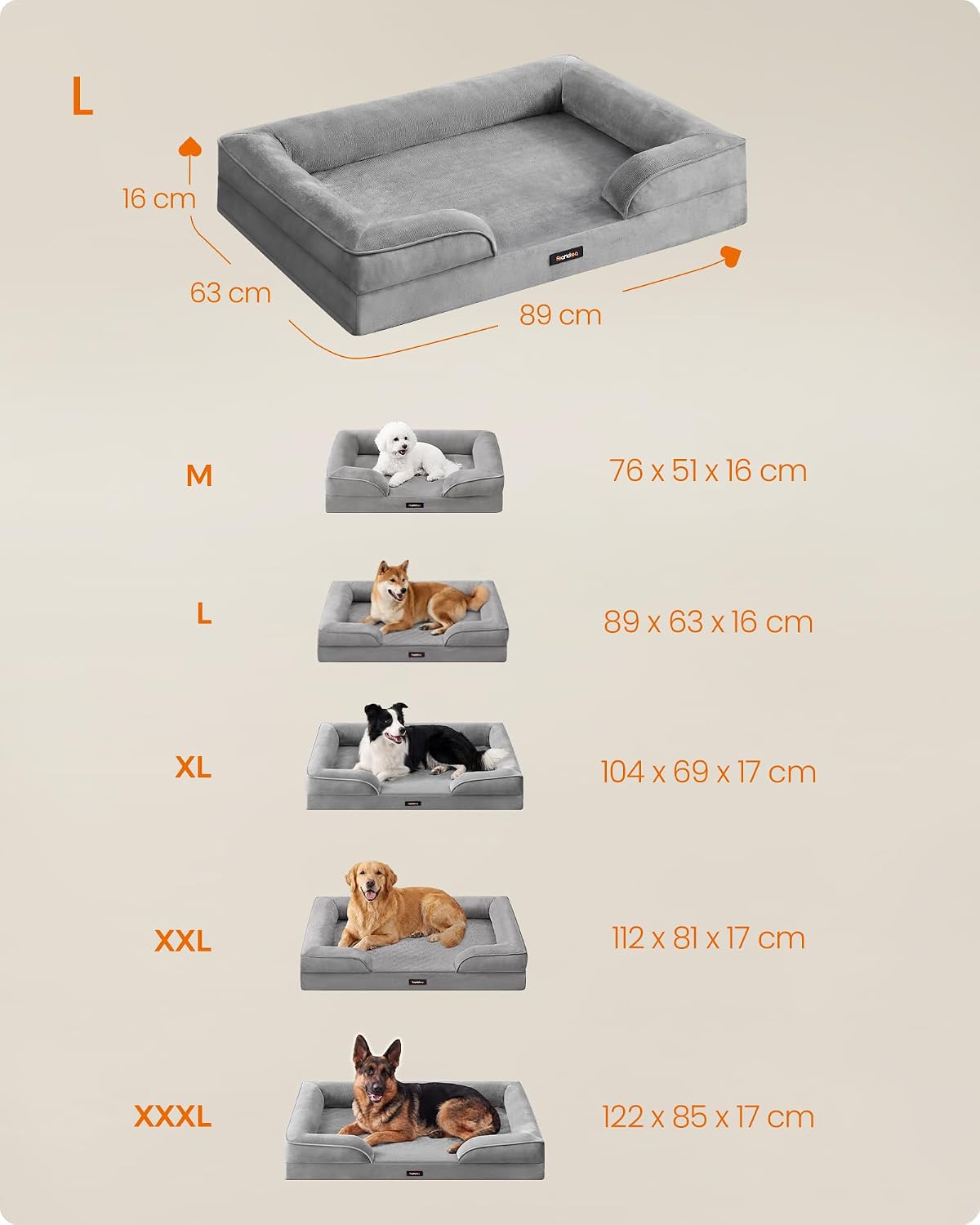 Detalle de Feandrea BLOMFY PGW324GD01 – ortopedyczne legowisko XXL 112 × 81 × 17 cm