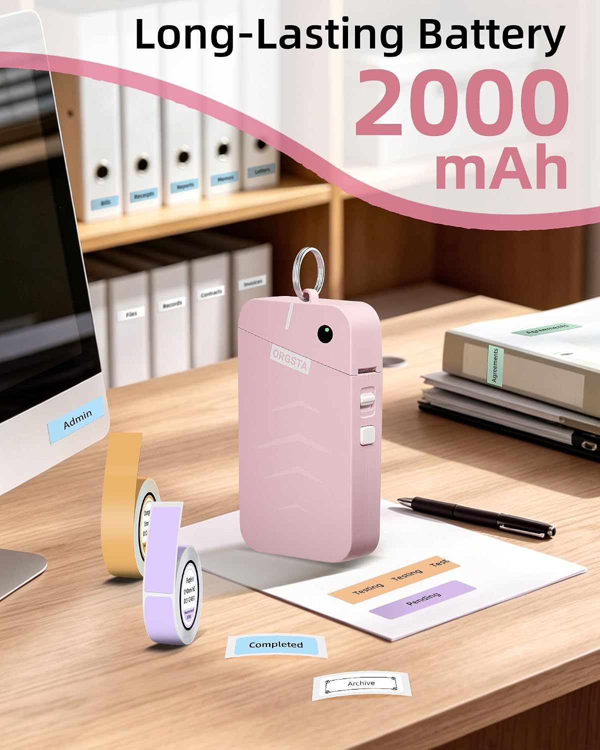 Detalle 2 de ORGSTA S001 Portable Bluetooth Thermal Label Maker, Pink, 203 dpi
