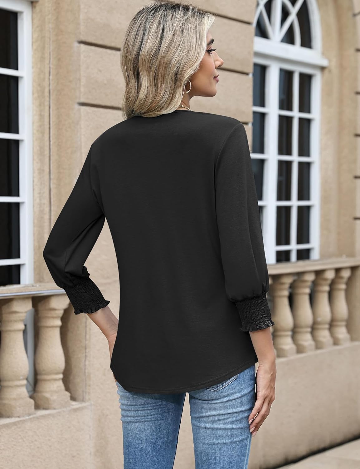 Thumbnail 3 de Rapbin Damen-Bluse mit 3/4-Arm, V-Ausschnitt und Knopfleiste – leichte Tunika für Sommer & Alltag