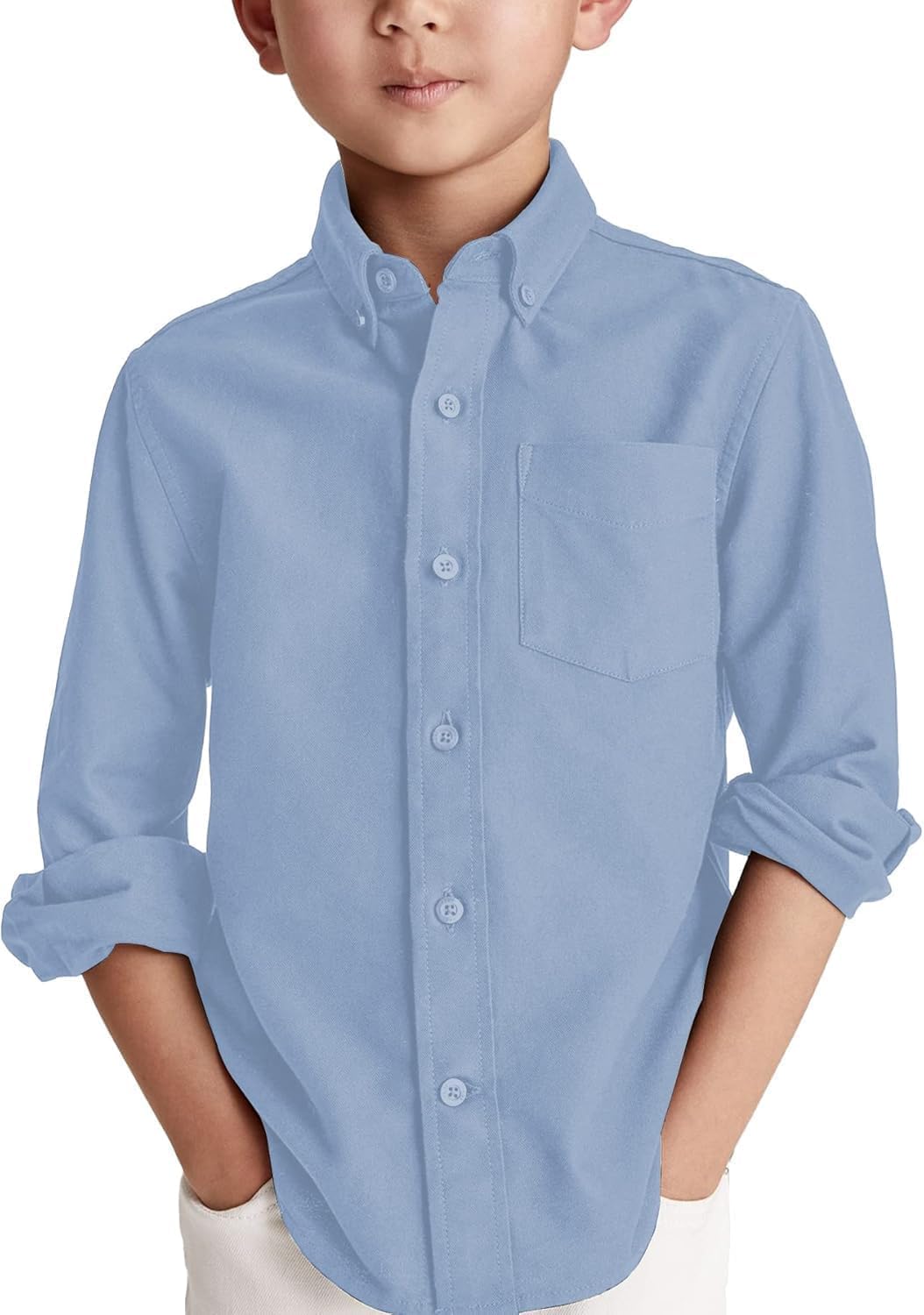 Detalle de Haloumoning jongensshirt met lange mouwen van katoen, effen met borstzak