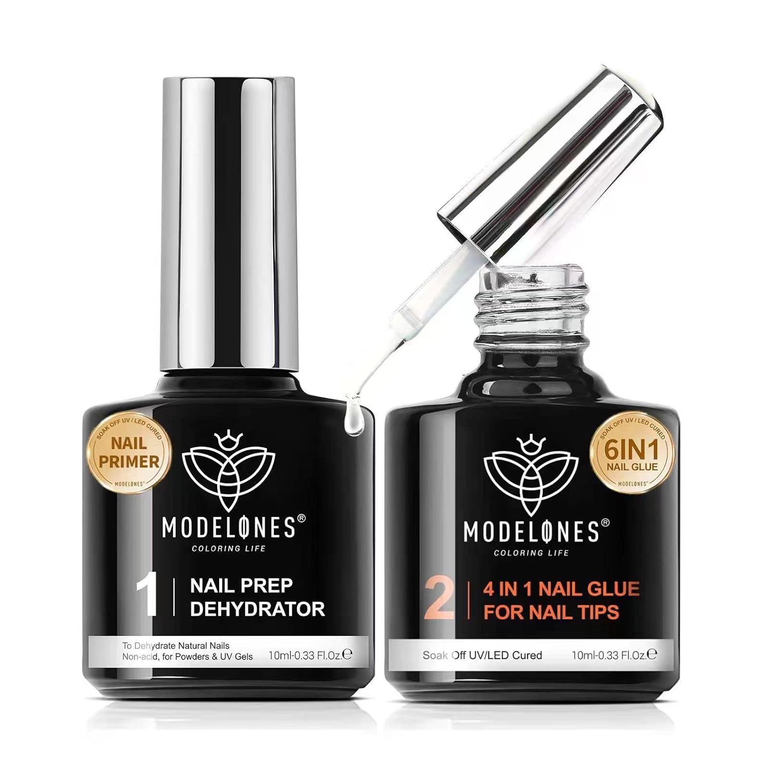 Detalle de modelones Nagelkleber 6-in-1 Nail Glue Gel & Primer für Gelnägel (2 x 10 ml) – UV/LED für Nail Tips, Press-on & mehr
