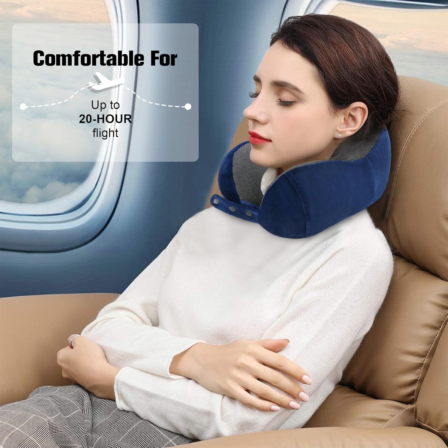 Thumbnail 6 de Cirold Nackenkissen Flugzeug – Verstellbares Memory Foam Reisekissen mit Ohrstöpseln, Augenmaske und Tragetasche
