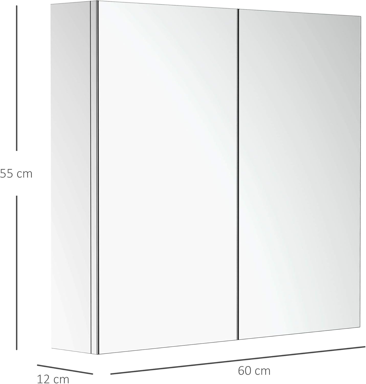 Thumbnail 1 de HOMCOM Armoire miroir en acier inoxydable 2 portes avec rangements pour salle de bain (60 x 12 x 55 cm)