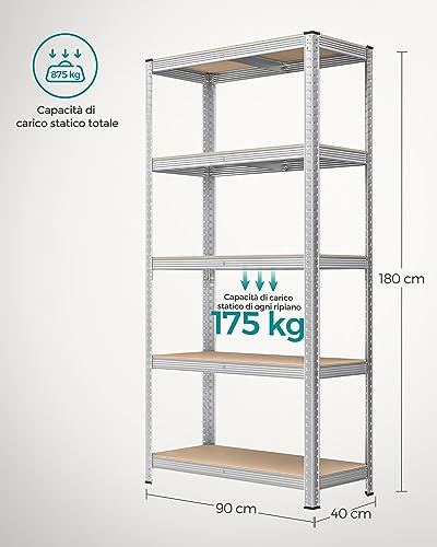 Thumbnail 1 de SONGMICS Set di 2 Scaffali in Metallo 5 Ripiani Regolabili, Senza Viti, Portante 875 kg – 40 x 90 x 180 cm (ARGENTO) GLR040E02