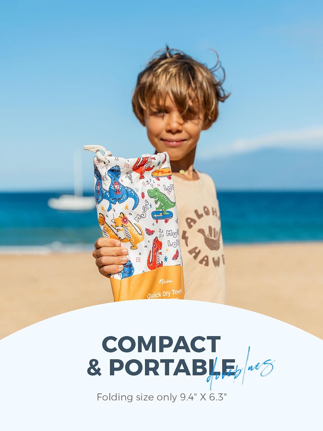 Detalle 2 de Diveblues Kids Microfibre Beach Towel (152x76cm) – quick-dry, sand-free, compact