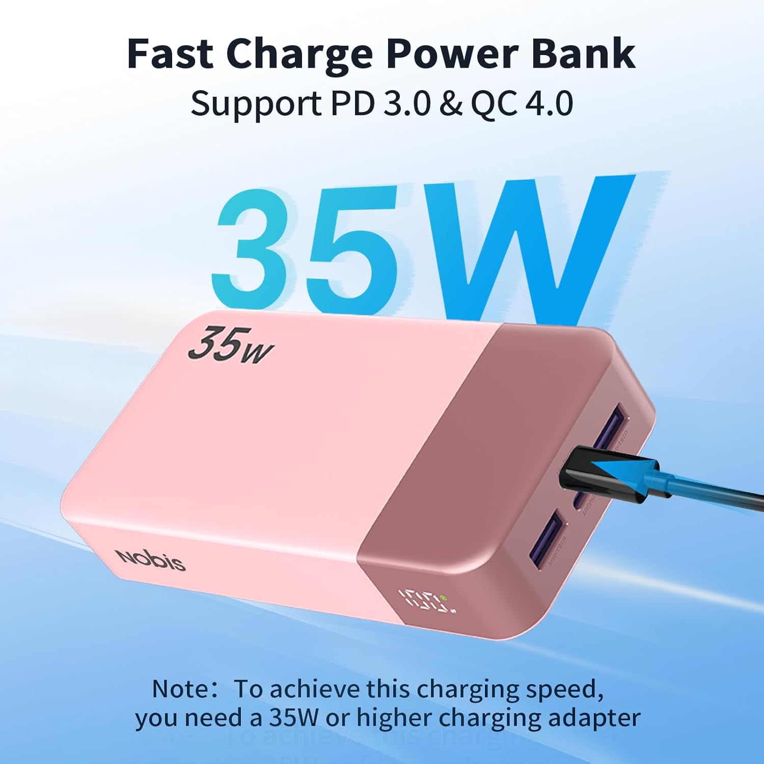 Thumbnail 1 de NOBIS Power Bank 35W 20000mAh Portable Charger (Pink) with 4 Ports and LED Display
