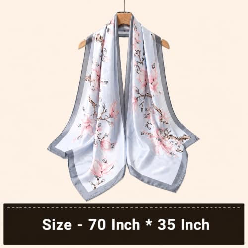 Detalle de Trillion London Silk Shawl: Soft Grey Blossoms Designer Silk Scarf