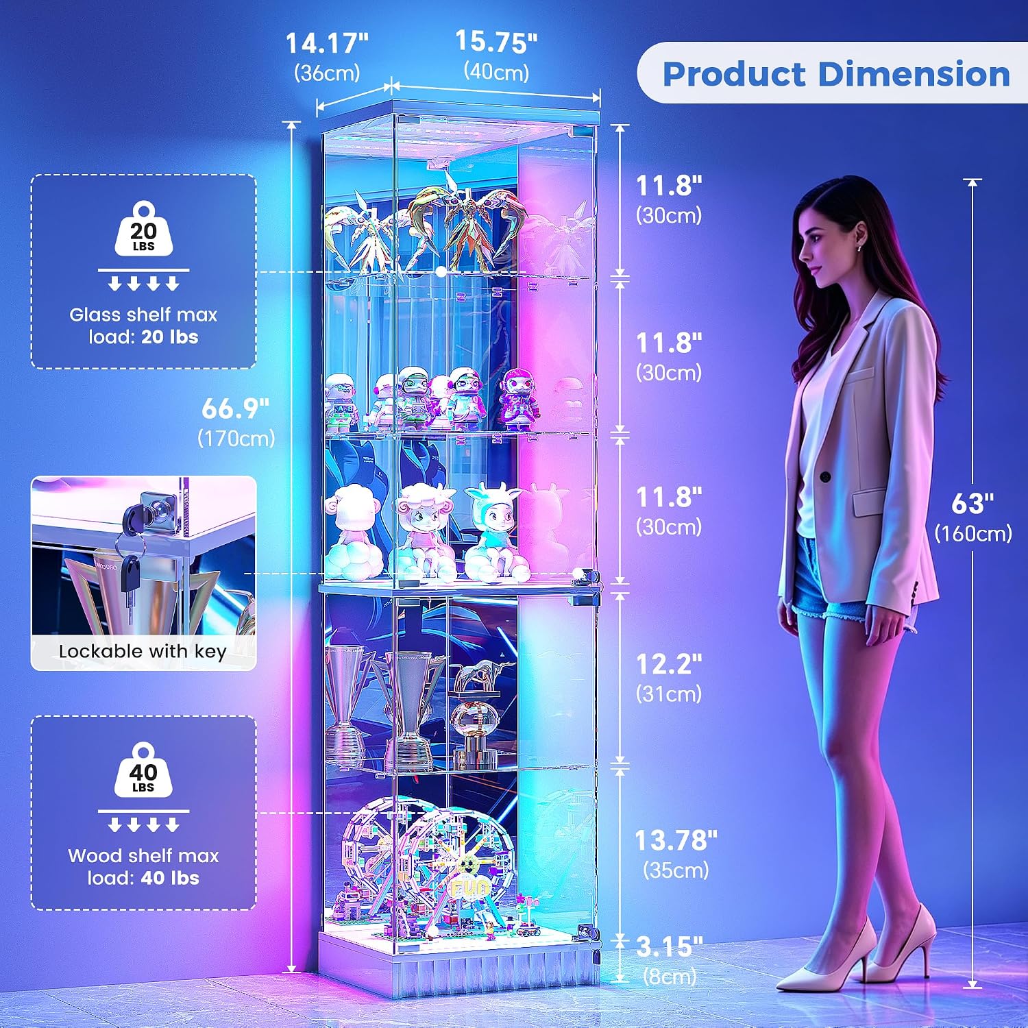 Detalle 2 de Lvifur Glass Display Cabinet, 5-Tier
