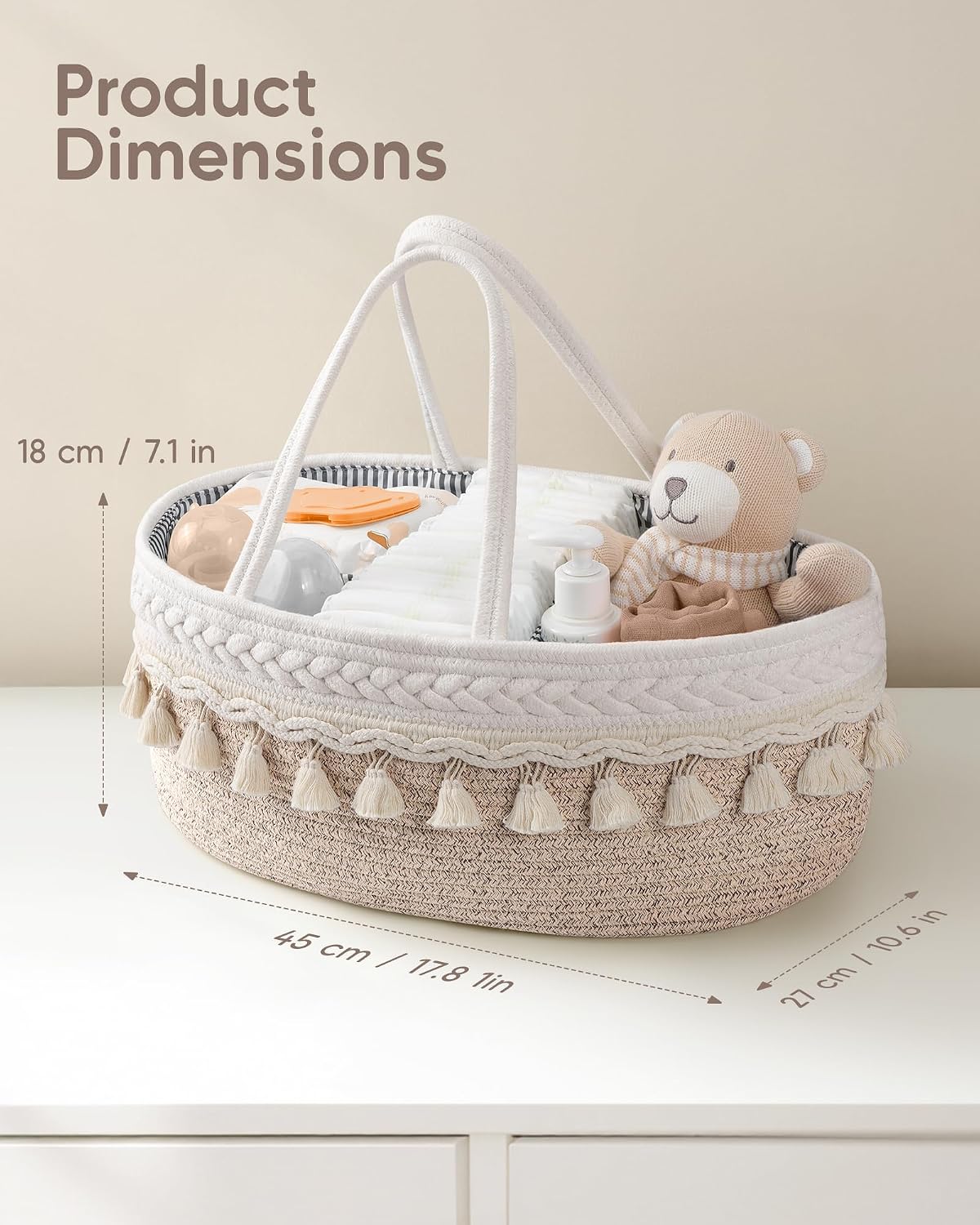 Thumbnail 2 de Maliton Baby Windel Caddy Organizer – Boho Wickeltisch Aufbewahrung 45×27×18 cm
