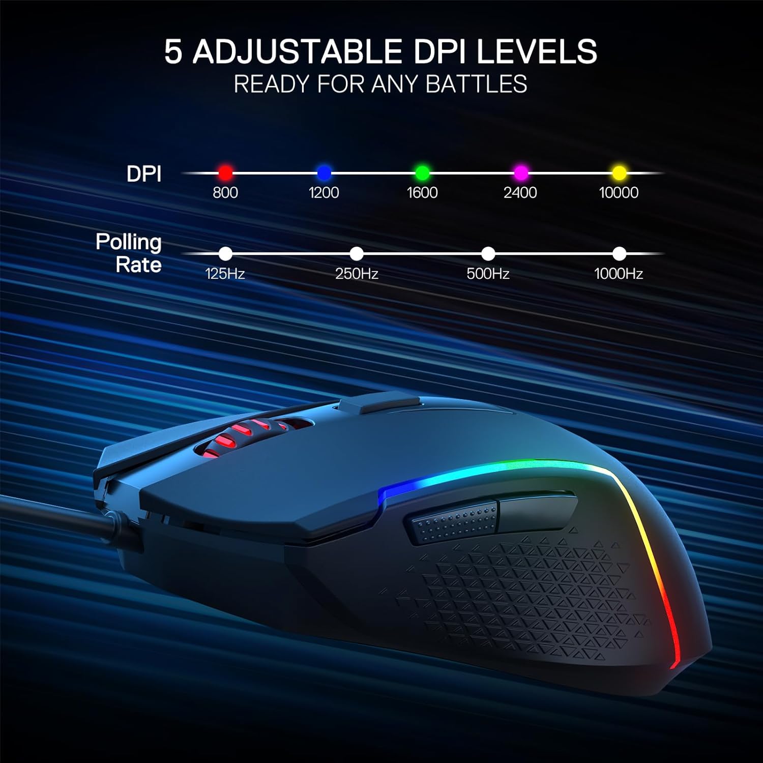 Detalle de Redragon M616 RGB Gaming Mouse: 10000 DPI wired performer with six programmable buttons