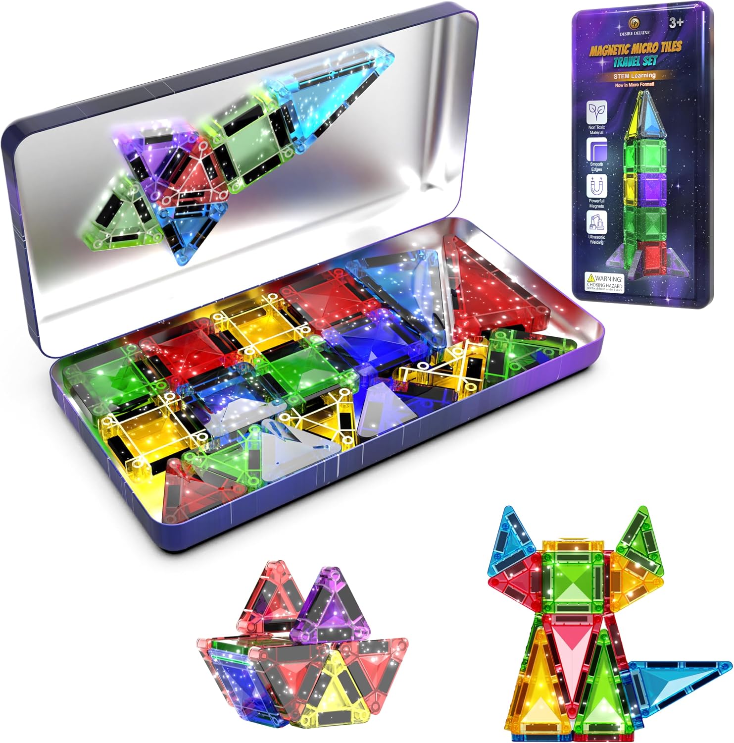 Detalle de Desire Deluxe Micro Blocchi Magnetici - Gioco STEM da Viaggio 28 pezzi glitter