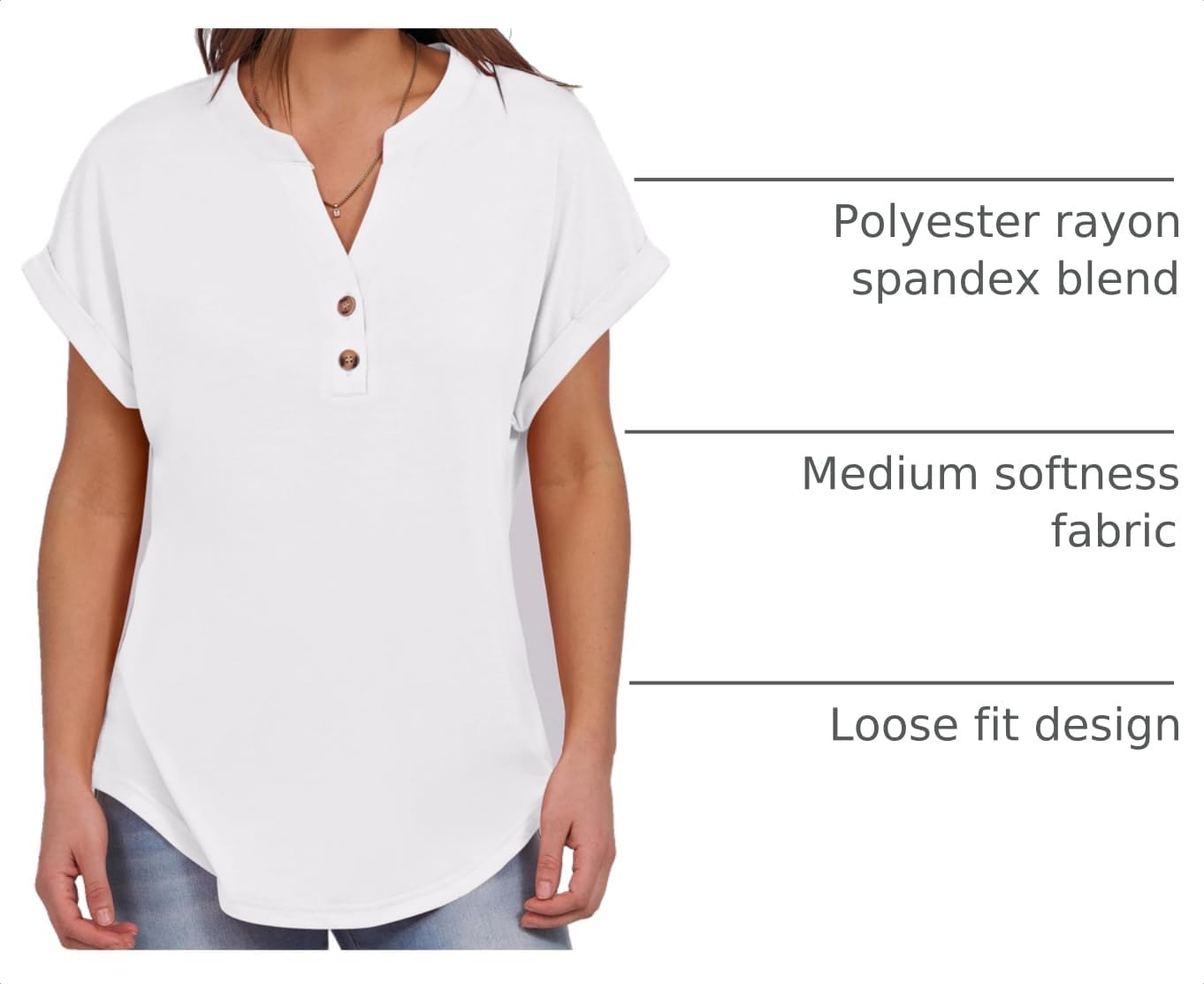 Detalle de ANRABESS Women's Short Sleeve Henley Tops with V-Neck — Dressy Casual Blouses for Summer