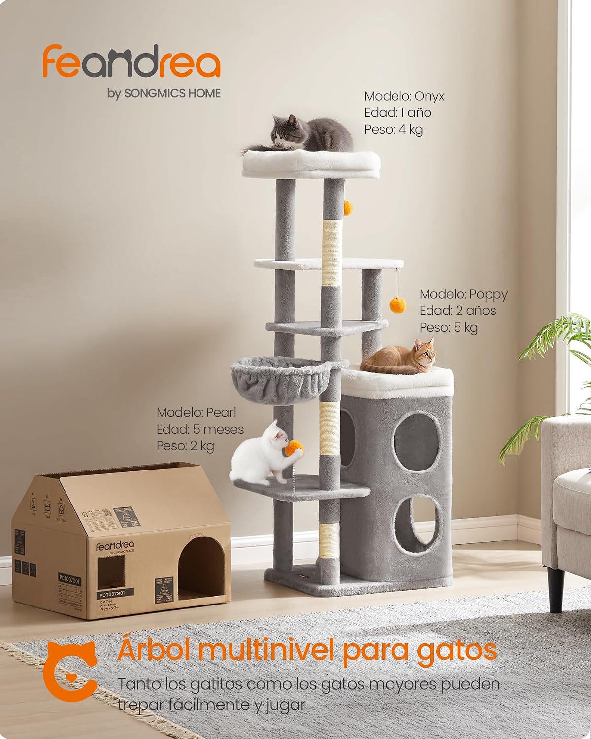 Detalle 2 de Feandrea Árbol Alto para Gatos 152 cm