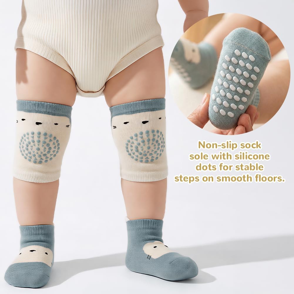 Detalle de AOOTE Baby Socks and Knee Pad Set, 3 Pairs Each with Rubber-Dot Socks
