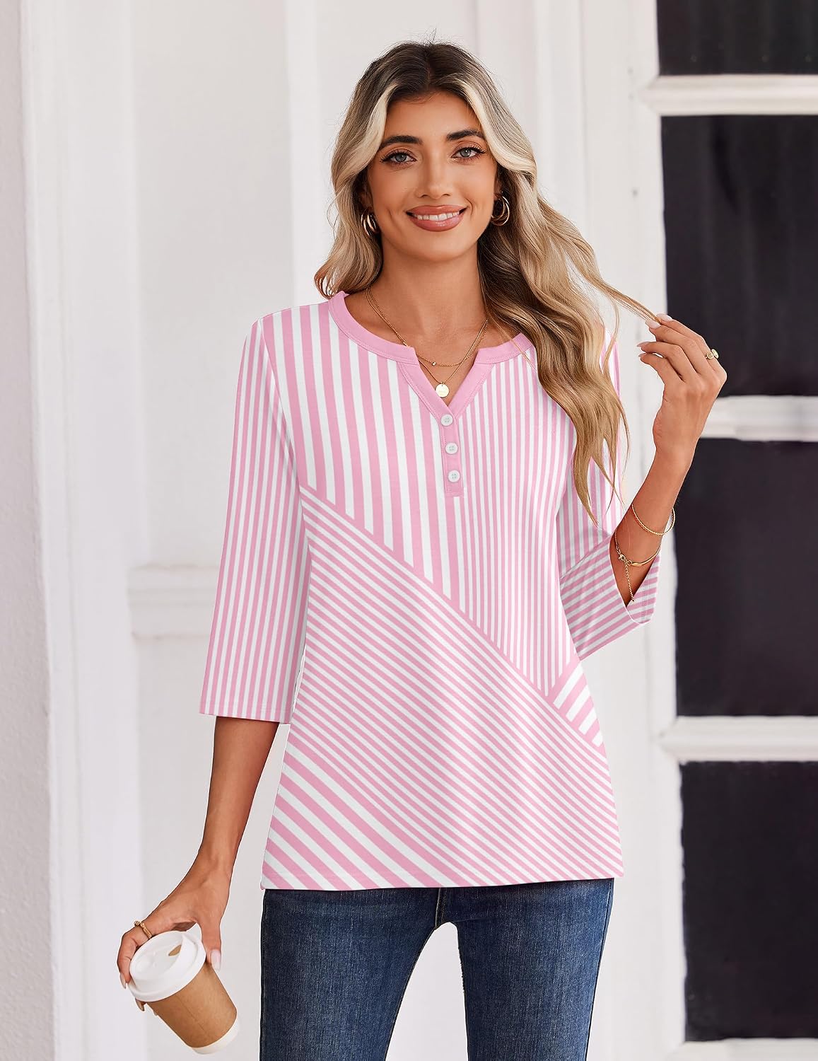 Detalle de Zeagoo 3/4 Sleeve Women's Tops: Casual Dressy Summer Blouses for Work and Beyond