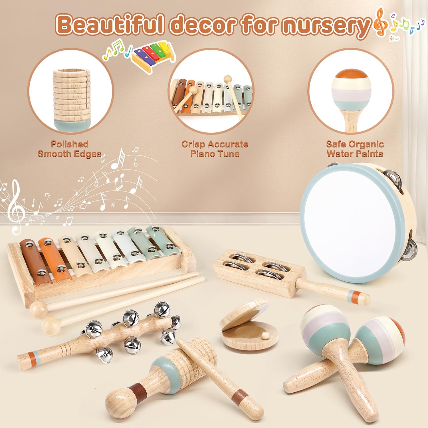 Thumbnail 4 de Joyreal Kids Musical Instruments Montessori Wooden Toy Set (18M+) – Neutral boho percussion and xylophone