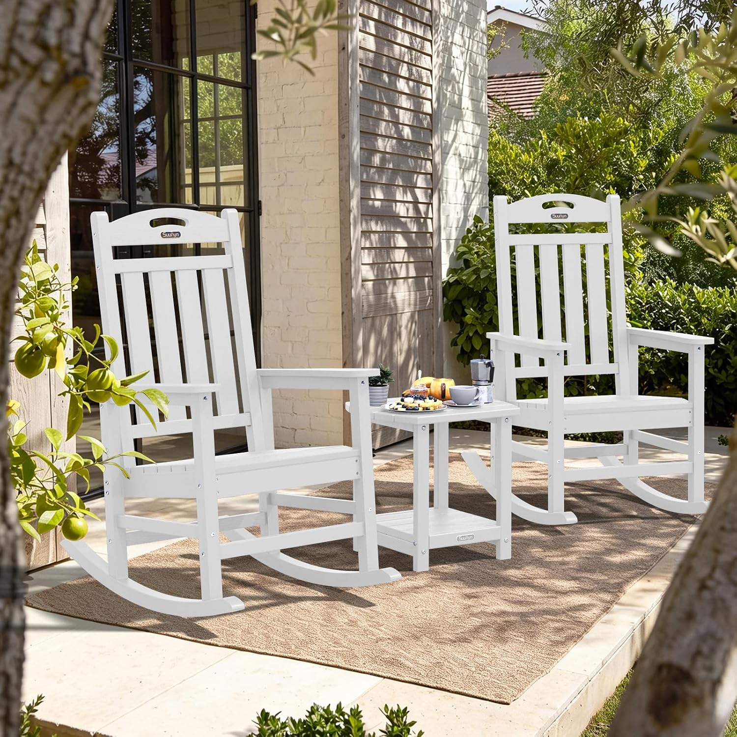 Detalle 2 de SUUNYN SU-Rocking-0802 Outdoor Rocking Chair, White HDPE, High Back