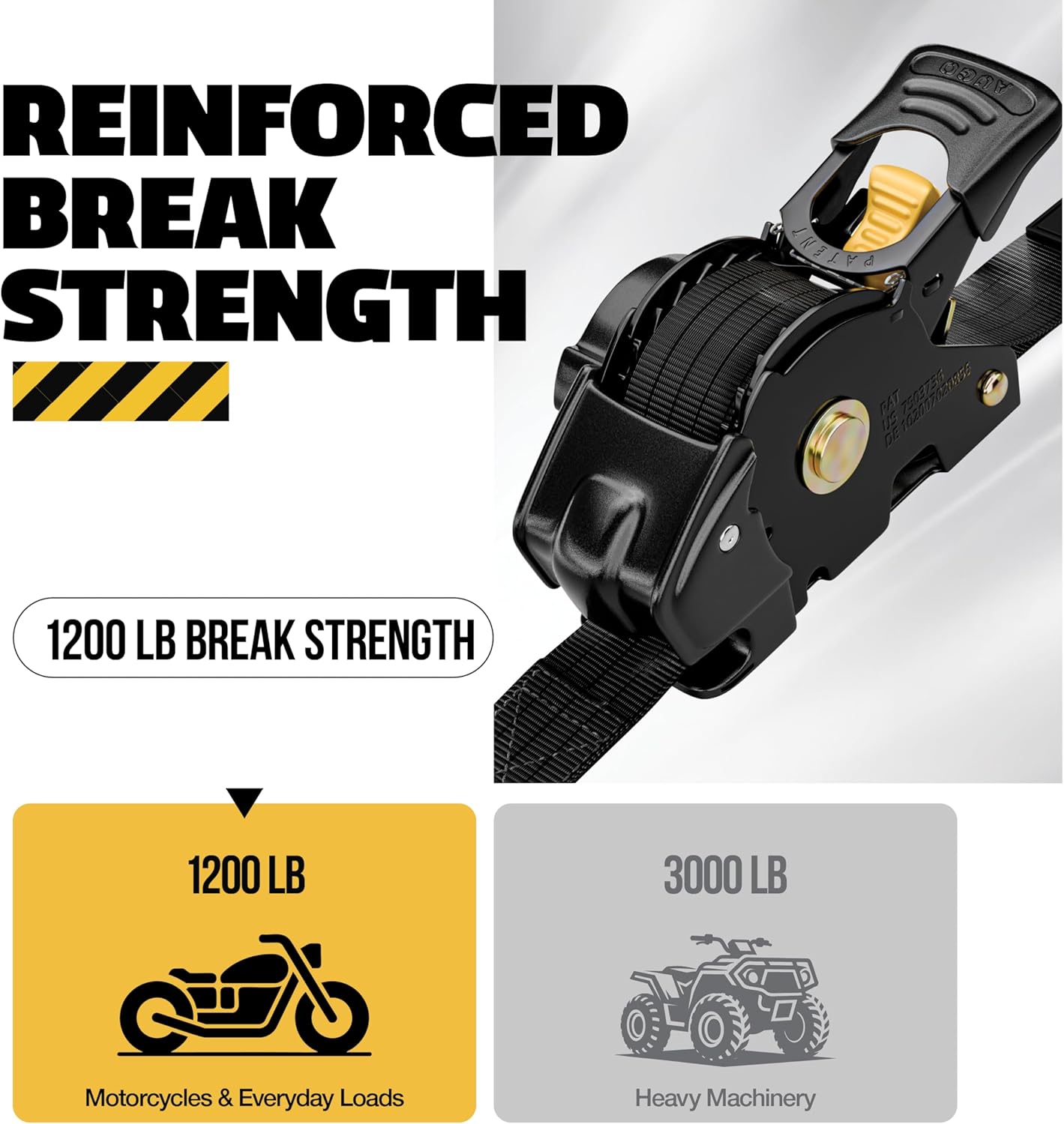 Thumbnail 1 de AUGO Retractable Ratchet Straps — 4-Pack, 1" x 10’, 1200 lb Break Strength with Soft Loops & Storage Bag