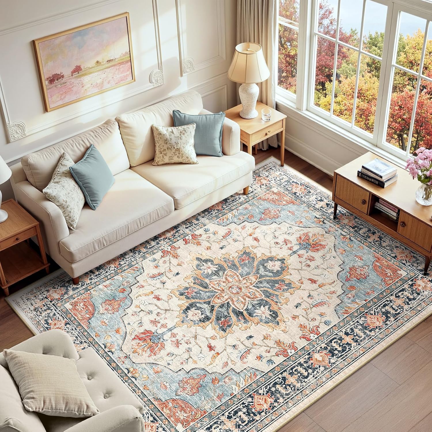 Detalle de RELEANY Area Rug 6'x9' Floral Vintage Medallion