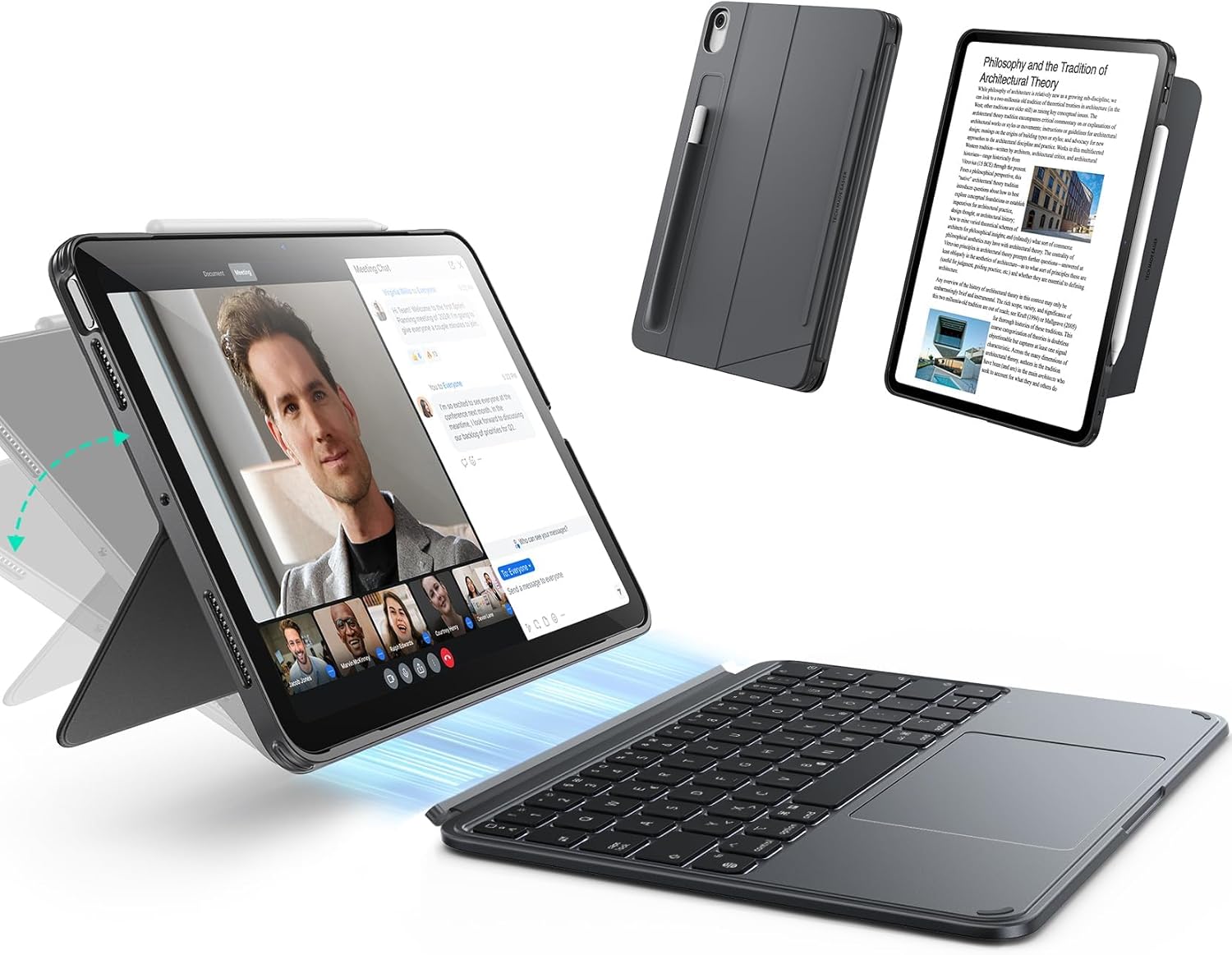 Detalle de ESR Hülle mit Tastatur für iPad Air 11" (M4/M3/M2) & 10,9" (5./4. Gen) – Magnetisch abnehmbares Keyboard, großes Trackpad, Backlight