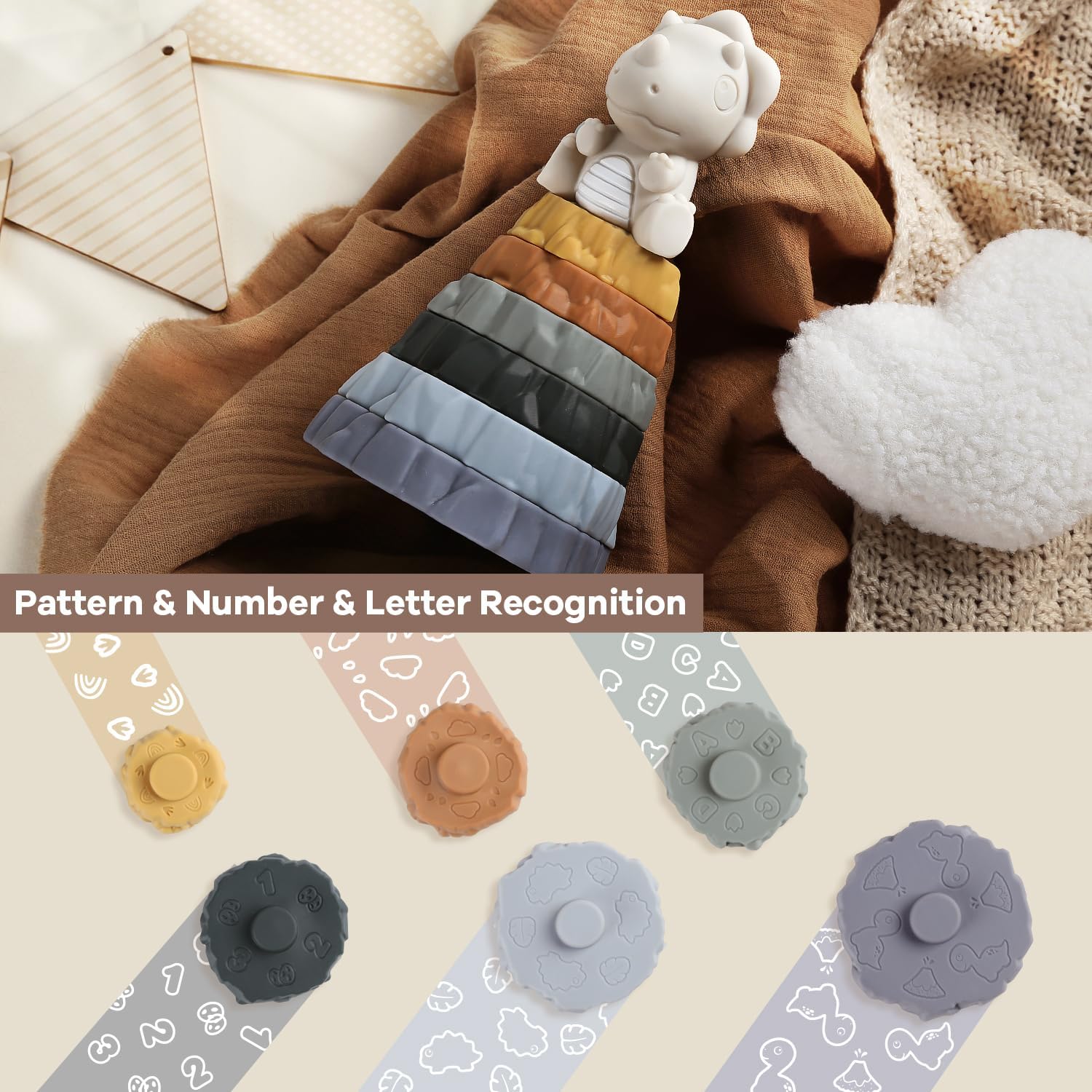 Thumbnail 1 de Yrkidstoi Stacking & Nesting Baby Toy: 7‑Piece Soft Ring Stacker with Dinosaur