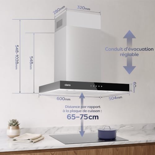 Thumbnail 9 de CIARRA Hotte Aspirante Murale 60 cm CBCS6102 – Classe A+++, 706 m³/h