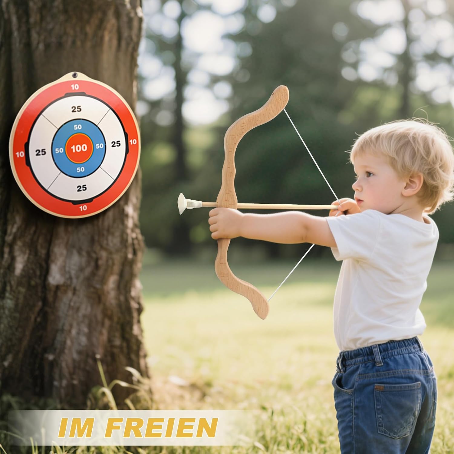 Detalle de YIMORE Set Arc e Frecce per Bambini – Tiro con l’Arco in Legno con Frecce a Ventosa e Bersagli (3+)