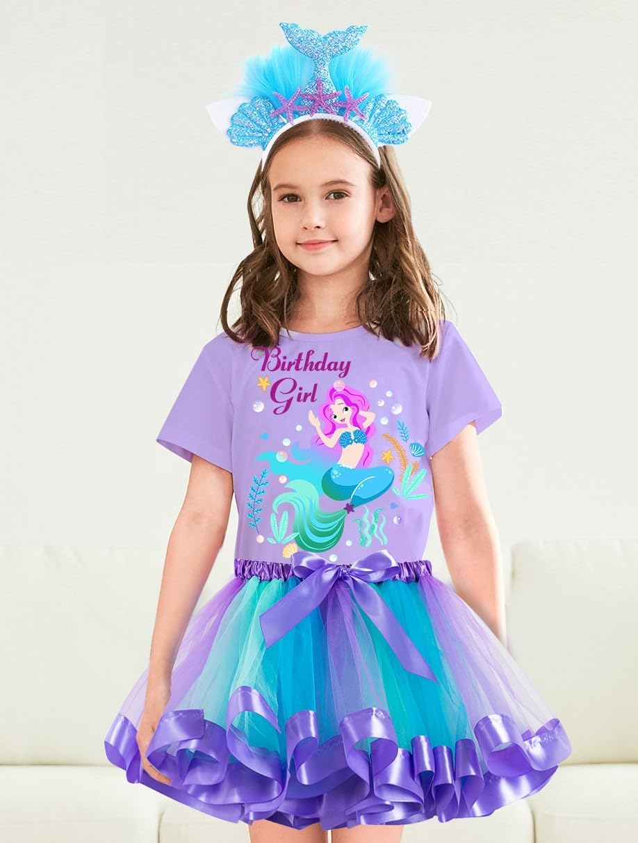 Thumbnail 1 de Doctor Unicorn Girls Mermaid Birthday Outfit Set (Tutu Skirt Dress, T-Shirt, Headband & Satin Sash)