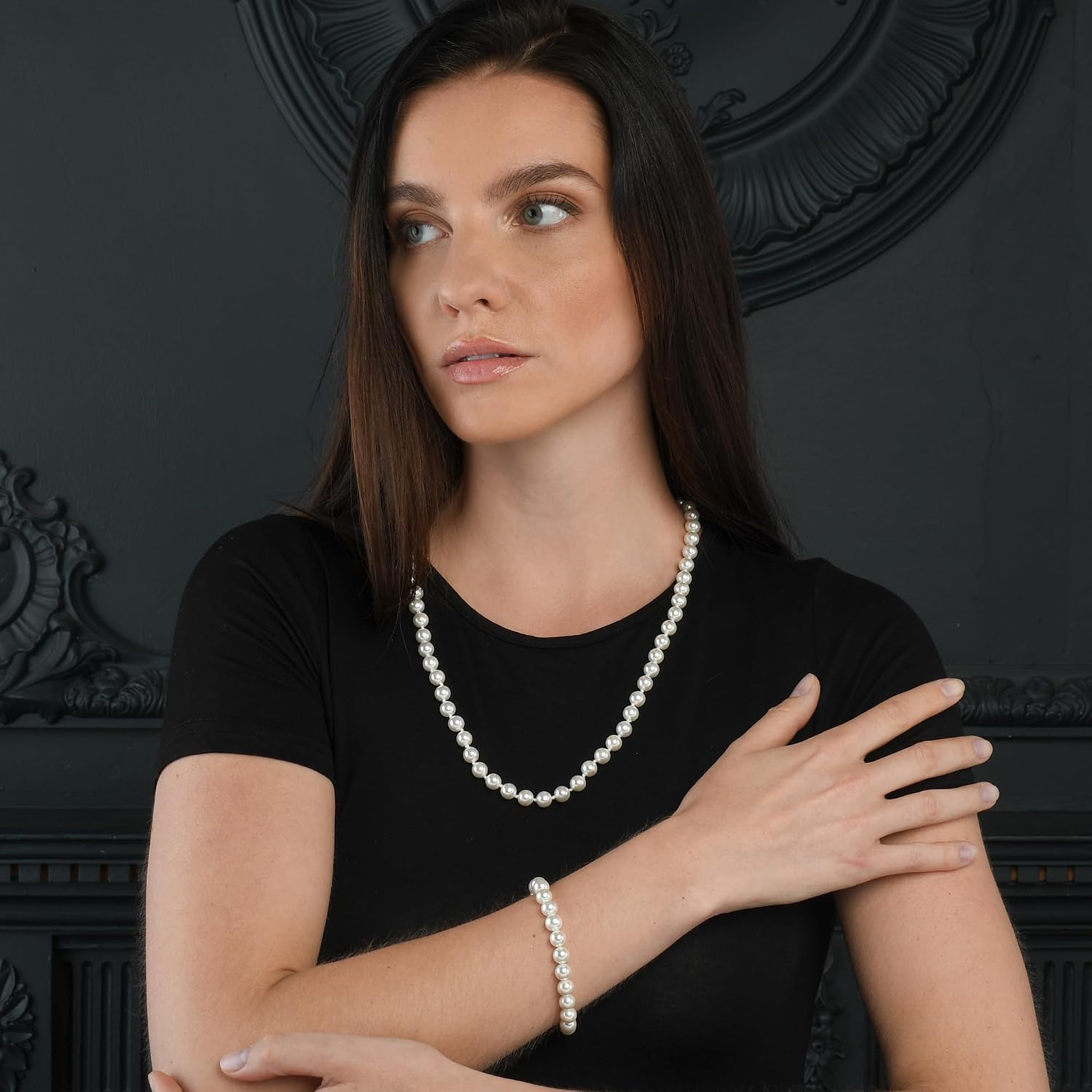 Detalle de Collana lunga ZAVANA con perle di conchiglia (60 cm), multi-giro e senza chiusura