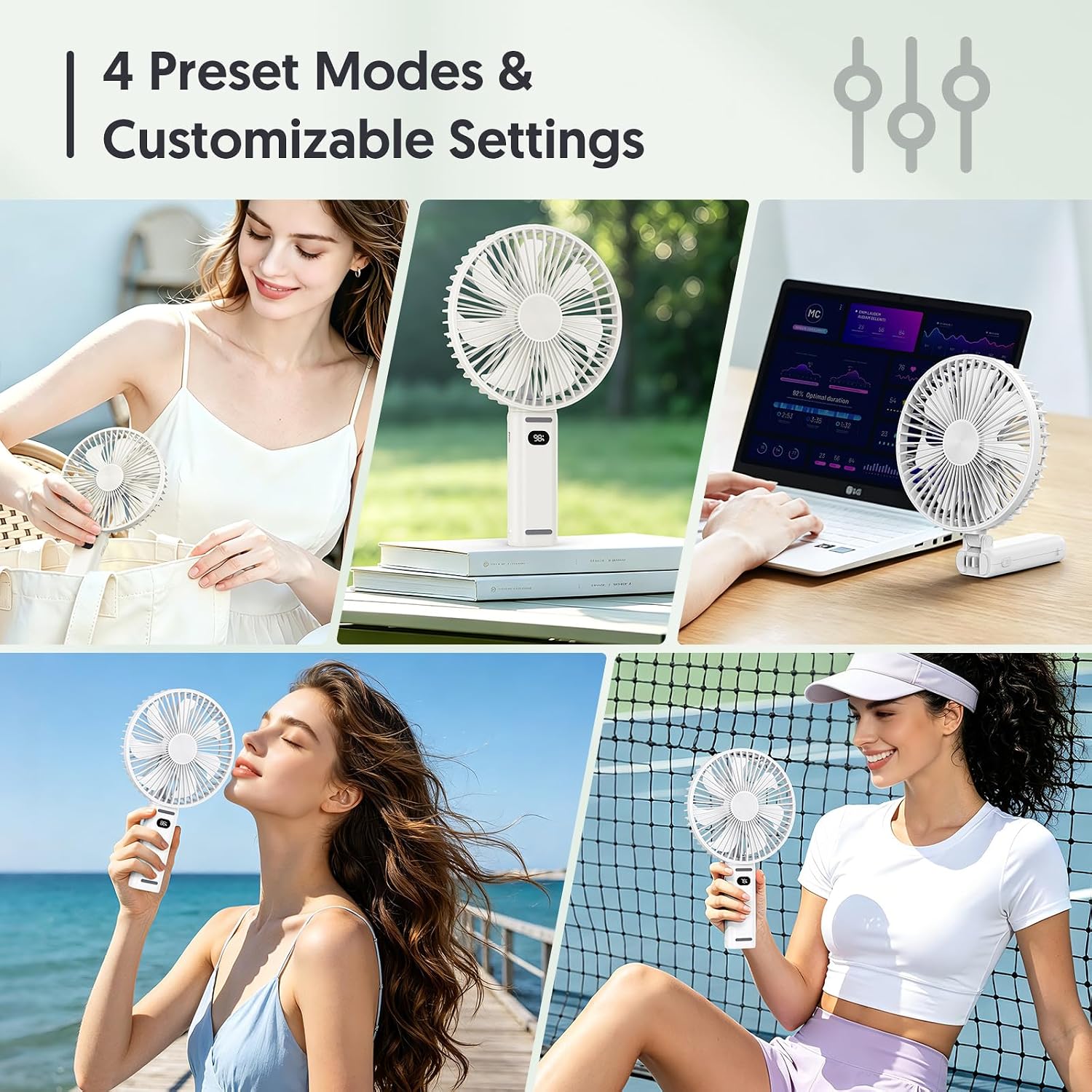 Detalle de Bellababy Handheld Fan Rechargeable: 3600mAh Portable Cooler with LED Display