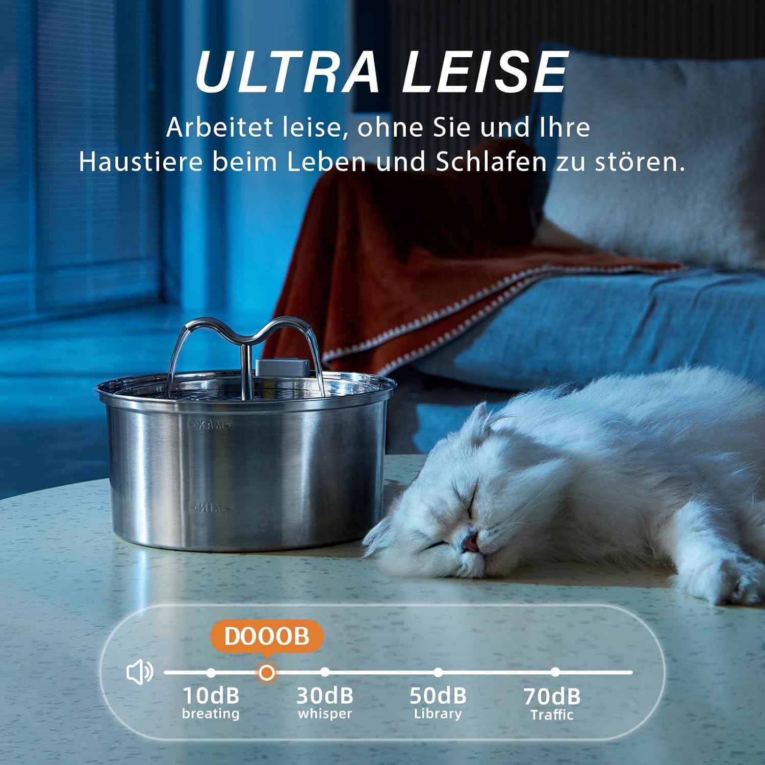 Detalle de DOOOB Katzenbrunnen Edelstahl 3,2L – leise, hygienisch und robust