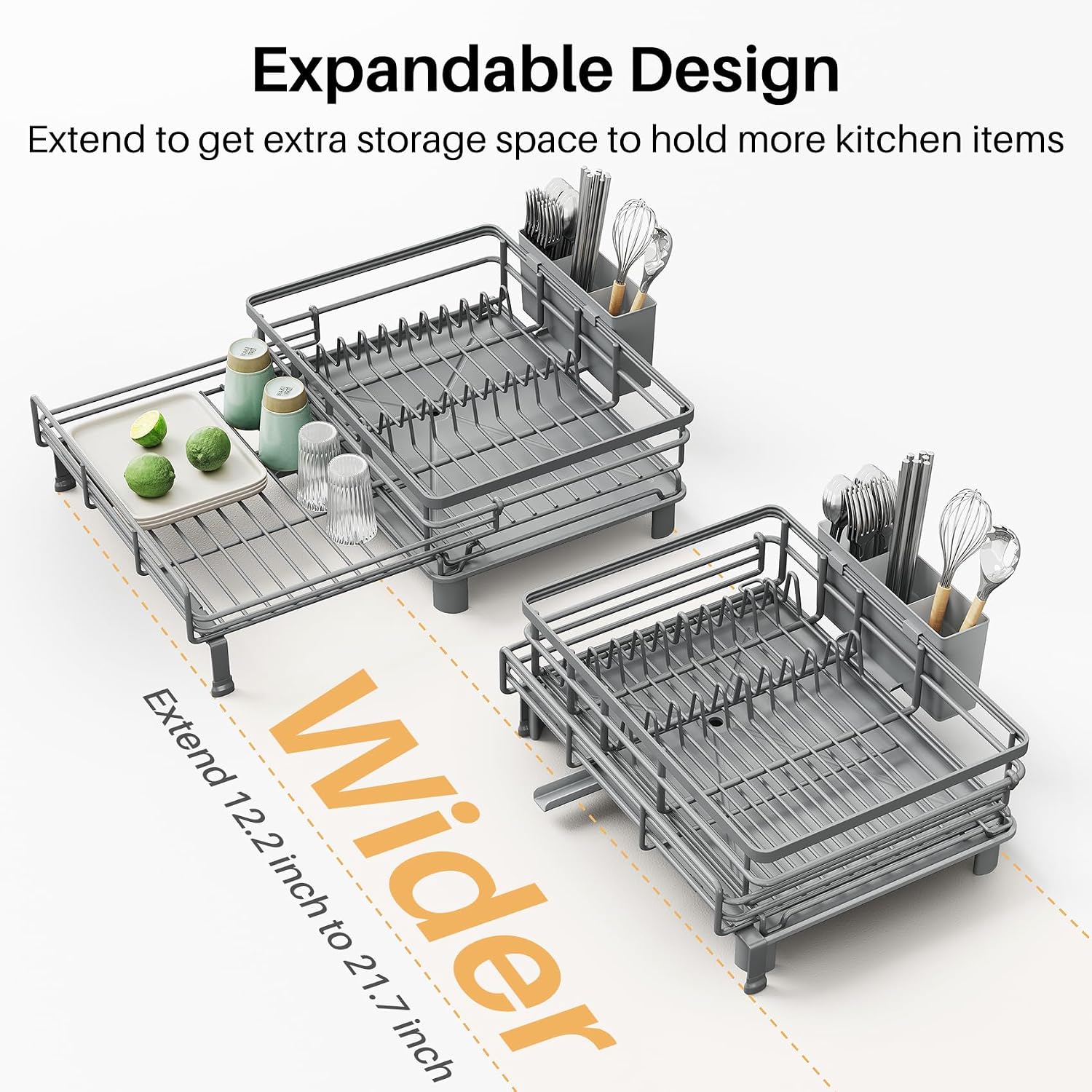 Detalle de SNTD SN-YYC1T Expandable Dish Drying Rack, Stainless Steel, Gray