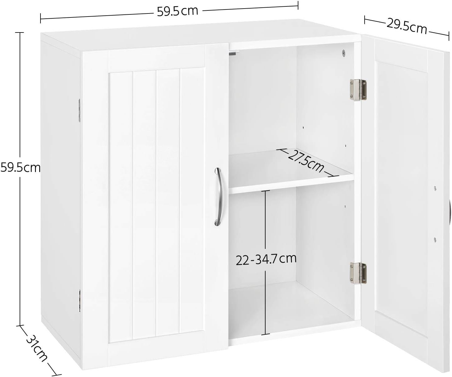 Detalle de Yaheetech Armadietto Bagno Sospeso da Parete 60x30x60 cm – Bianco, con 2 Ante e Ripiano Regolabile