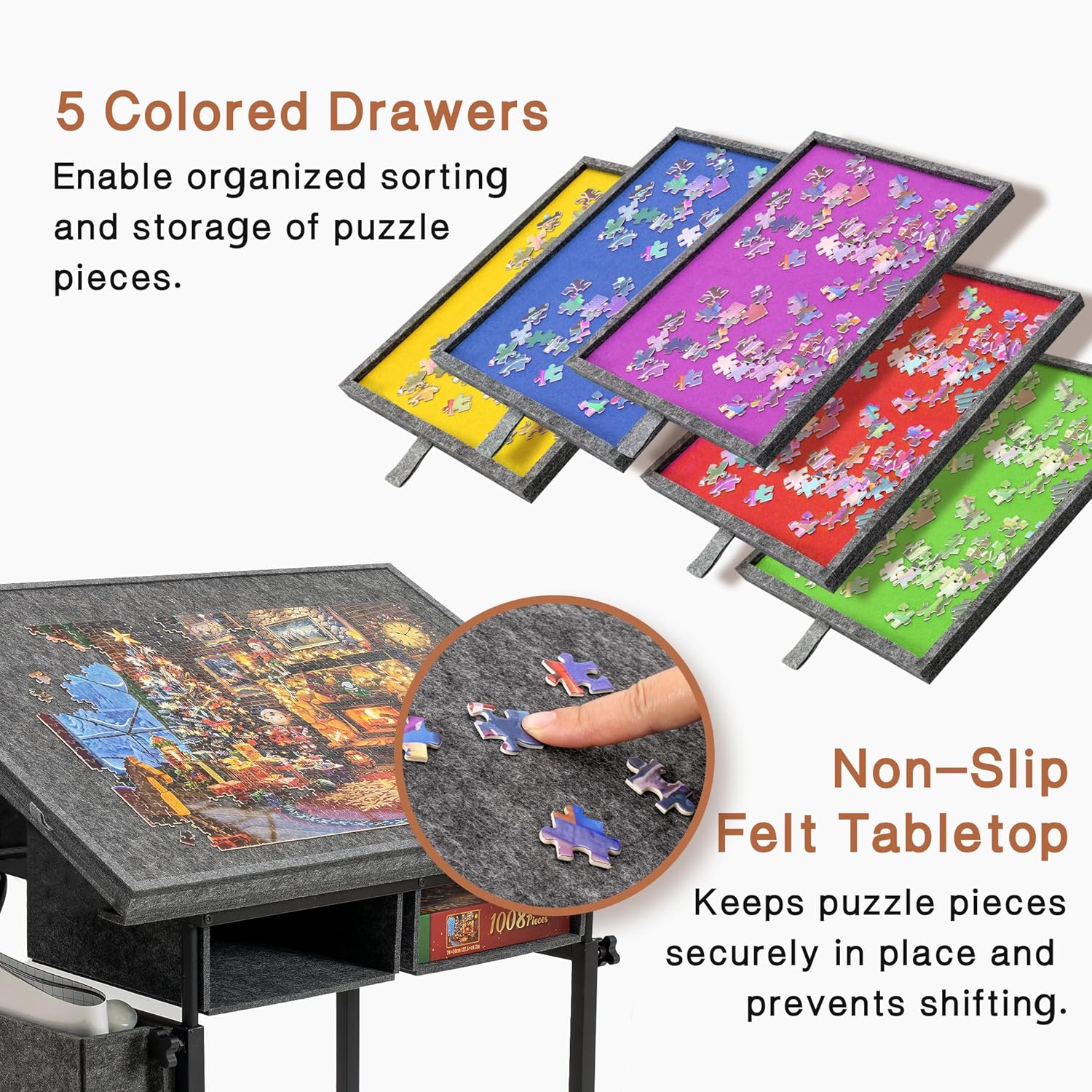 Detalle de Lavievert 1500 Piece Tilting Puzzle Table with 5 Drawers & Cover – Adjustable, Portable Jigsaw Board